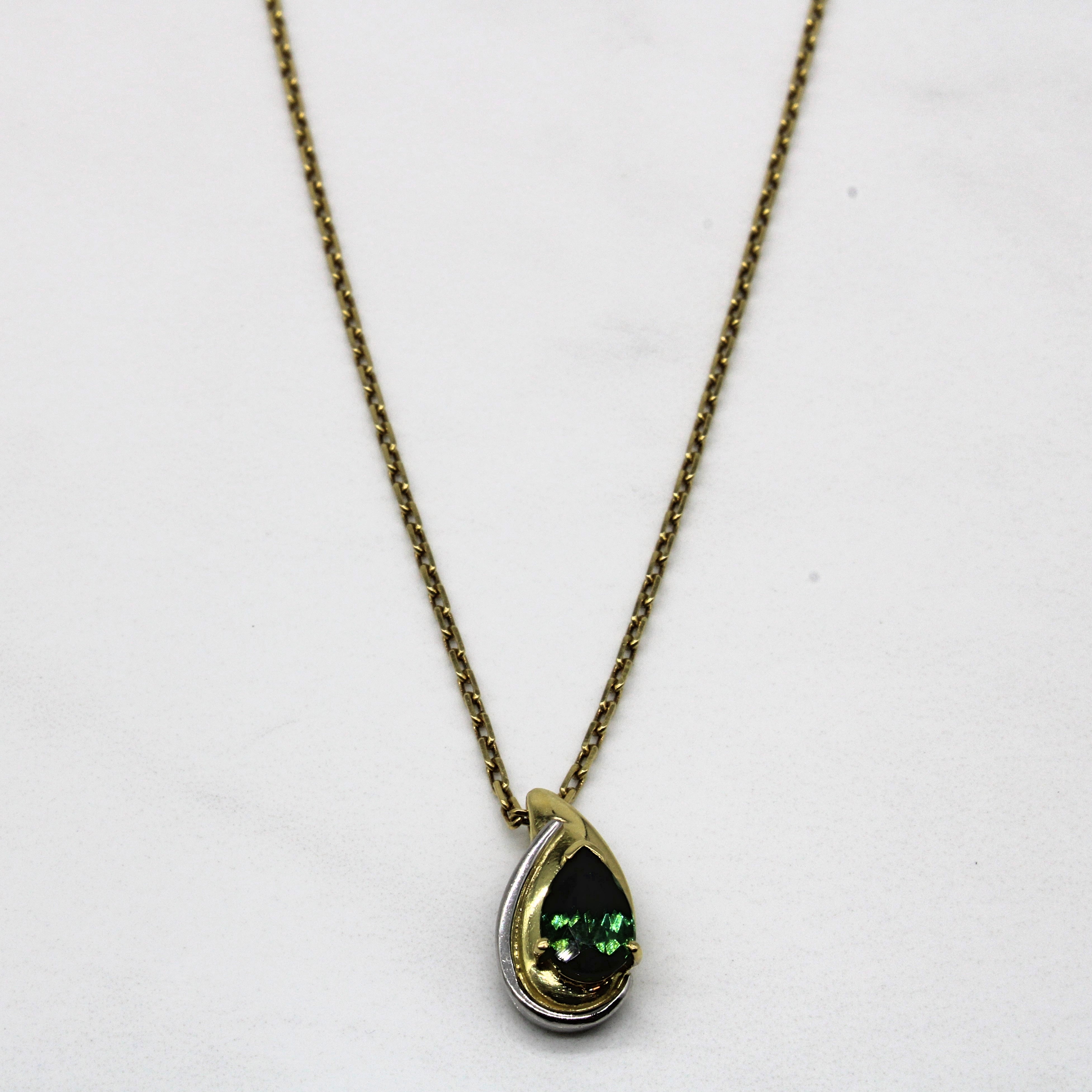 Pear Cut Green Tourmaline Necklace | 1.08ct | 18" |