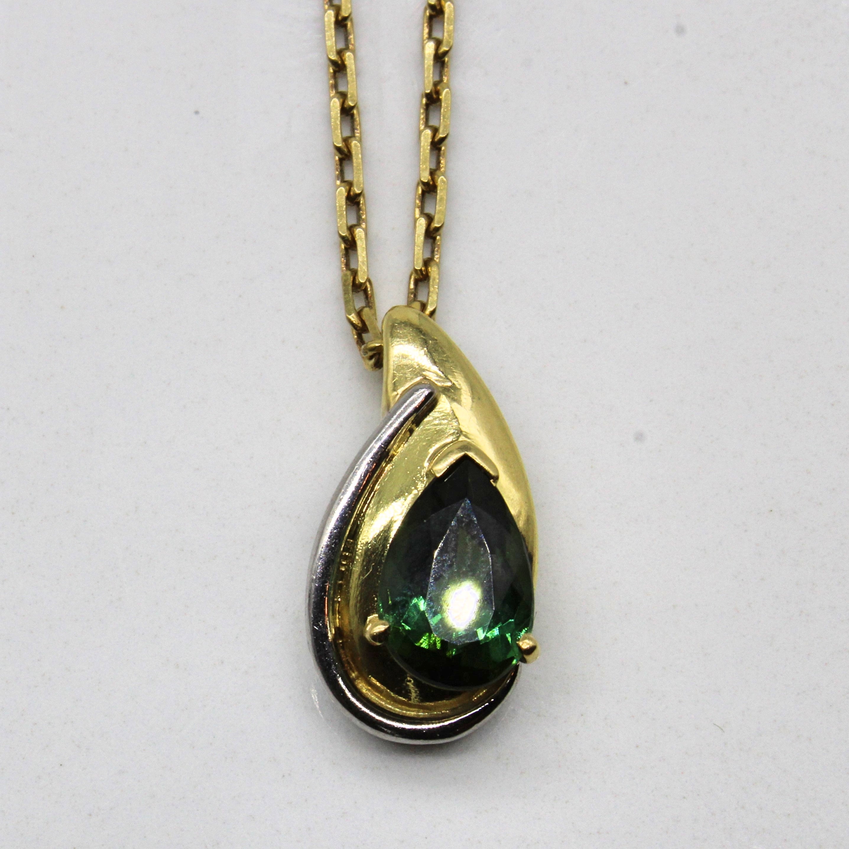 Pear Cut Green Tourmaline Necklace | 1.08ct | 18" |