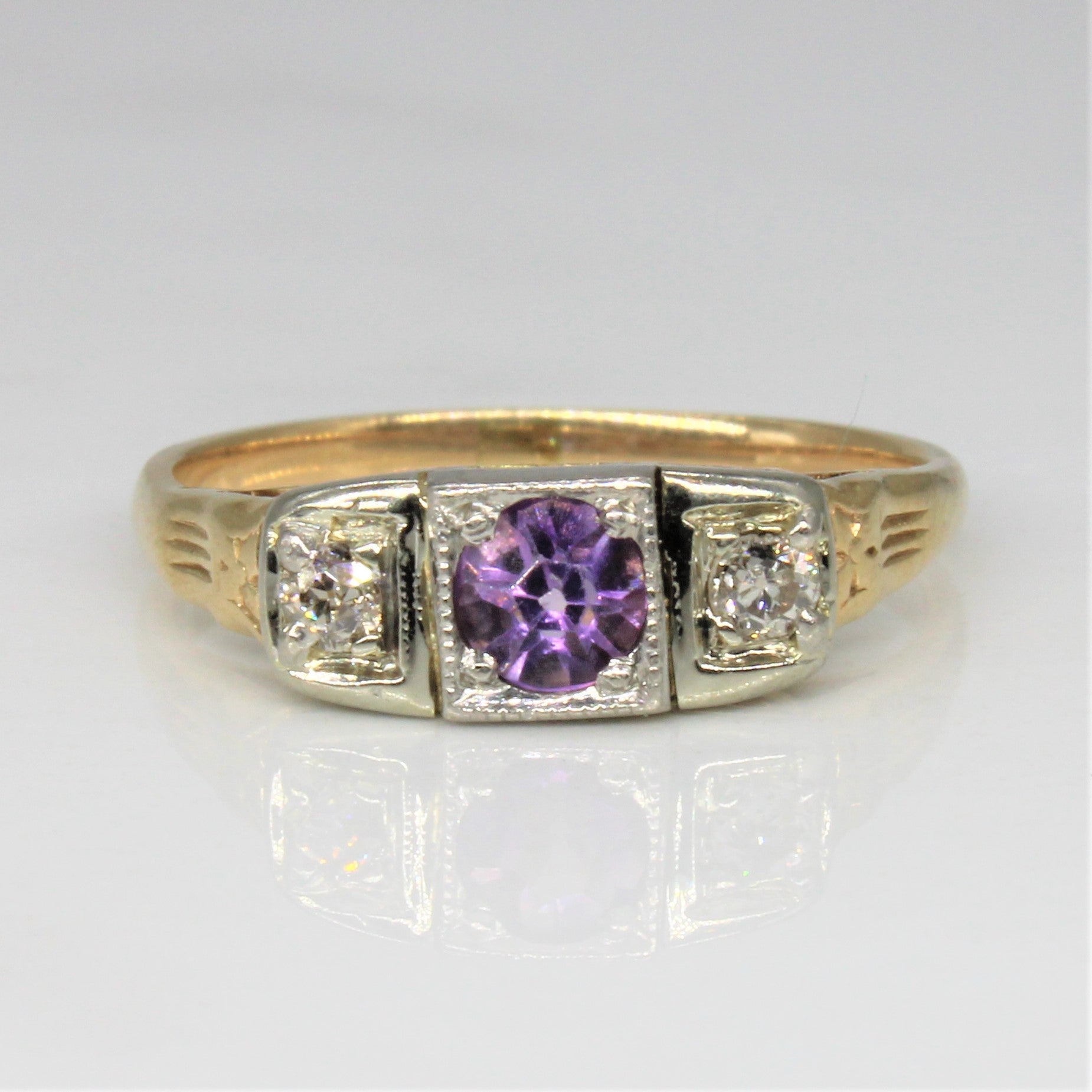 Bague en améthyste et diamant ancien européen | 0,25 ct, 0,10 ct au total | Taille 6,75 |