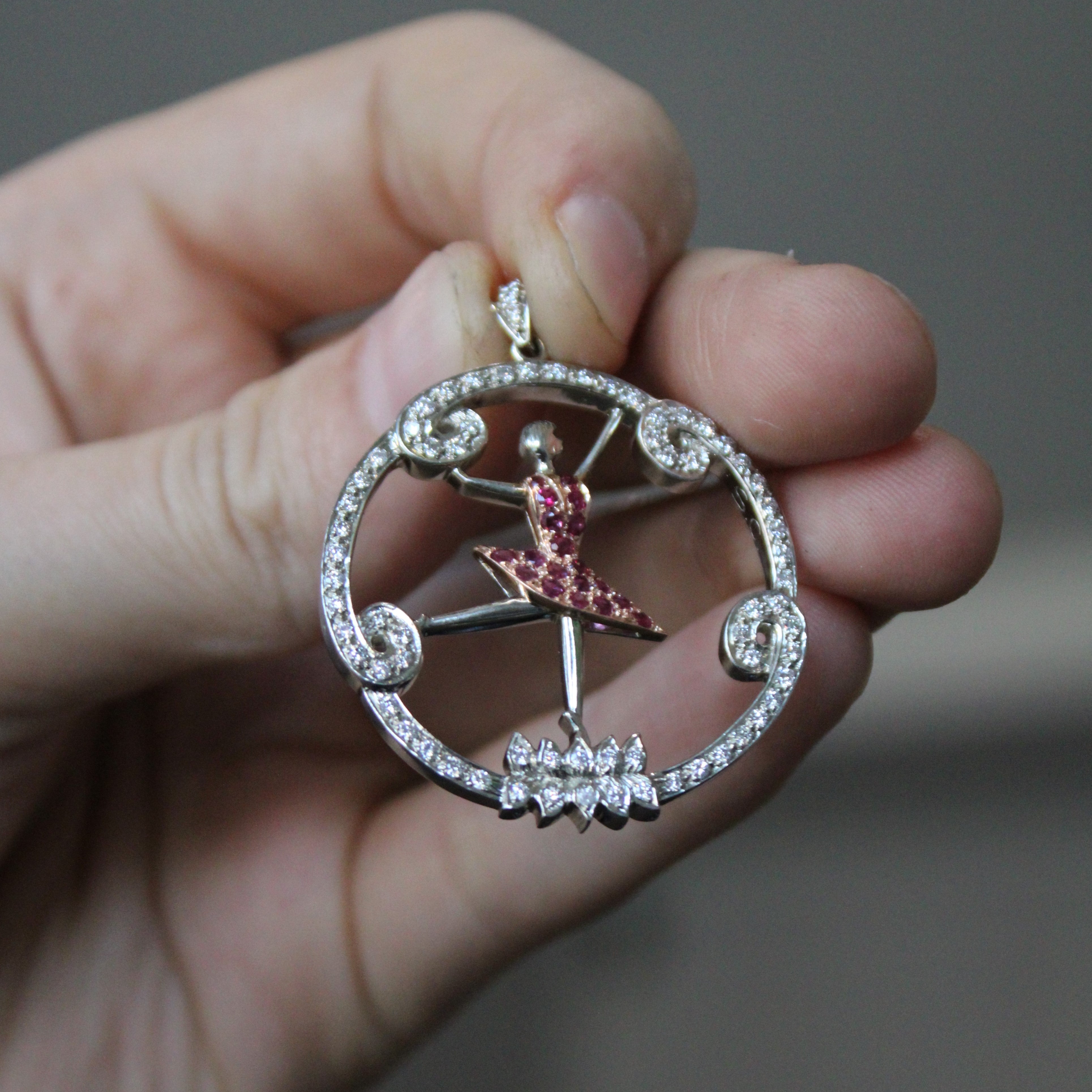 Diamond & Ruby Ballerina Pendant | 0.85ctw, 0.30ctw |