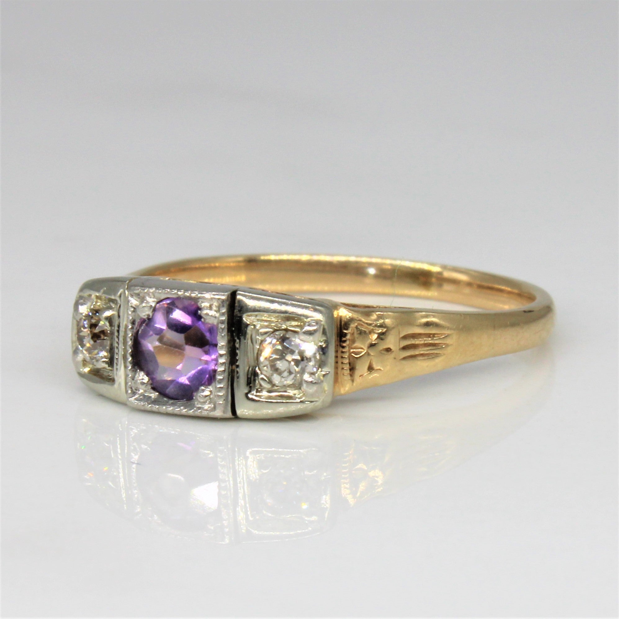 Bague en améthyste et diamant ancien européen | 0,25 ct, 0,10 ct au total | Taille 6,75 |