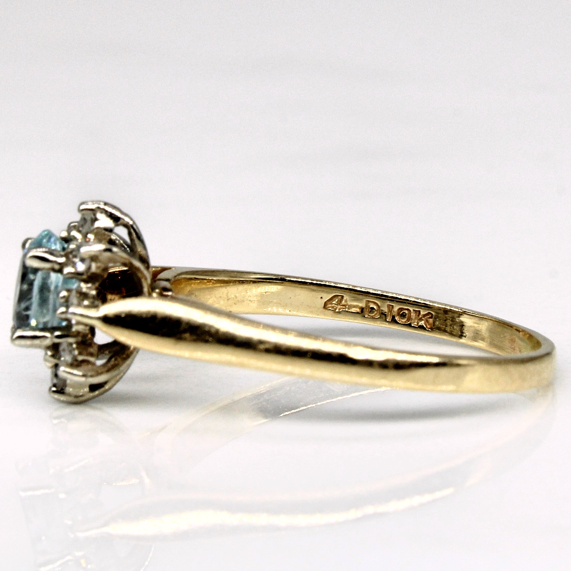 Bague halo en zircon et diamants | 0,42 ct, 0,04 ct au total | Taille 5,5 |