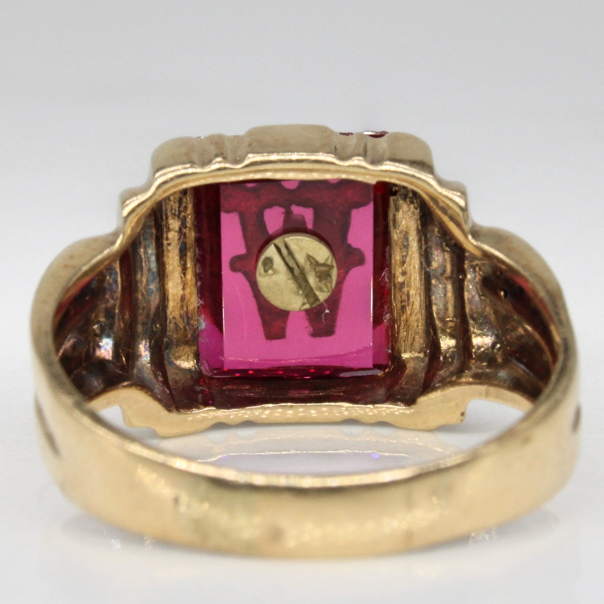 Synthetic Ruby Initial 'W' Ring | 1.80ct | SZ 7.5 |