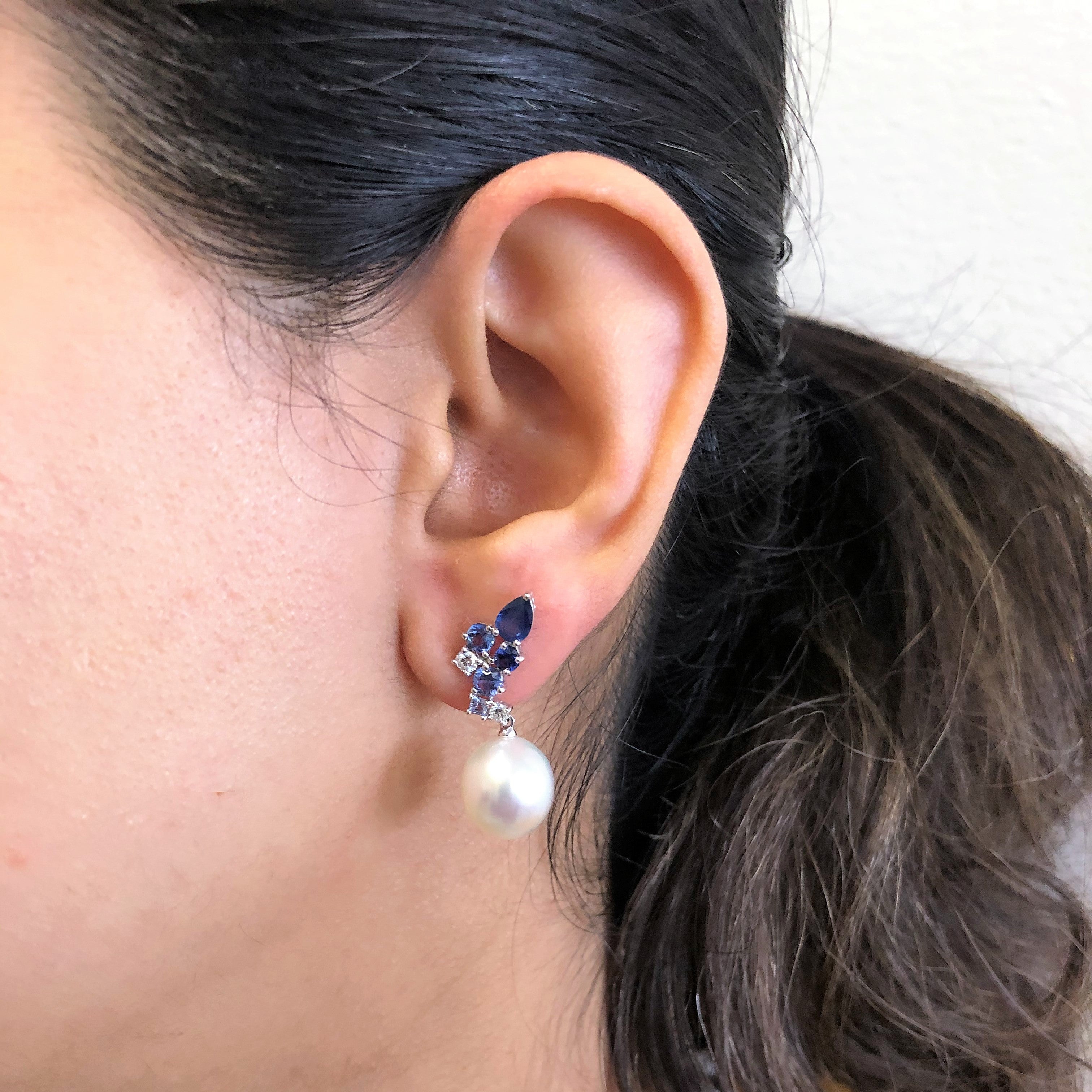 'Autore' Sapphire & Diamond South Sea Pearl Earrings | 0.23ctw, 2.42ctw |