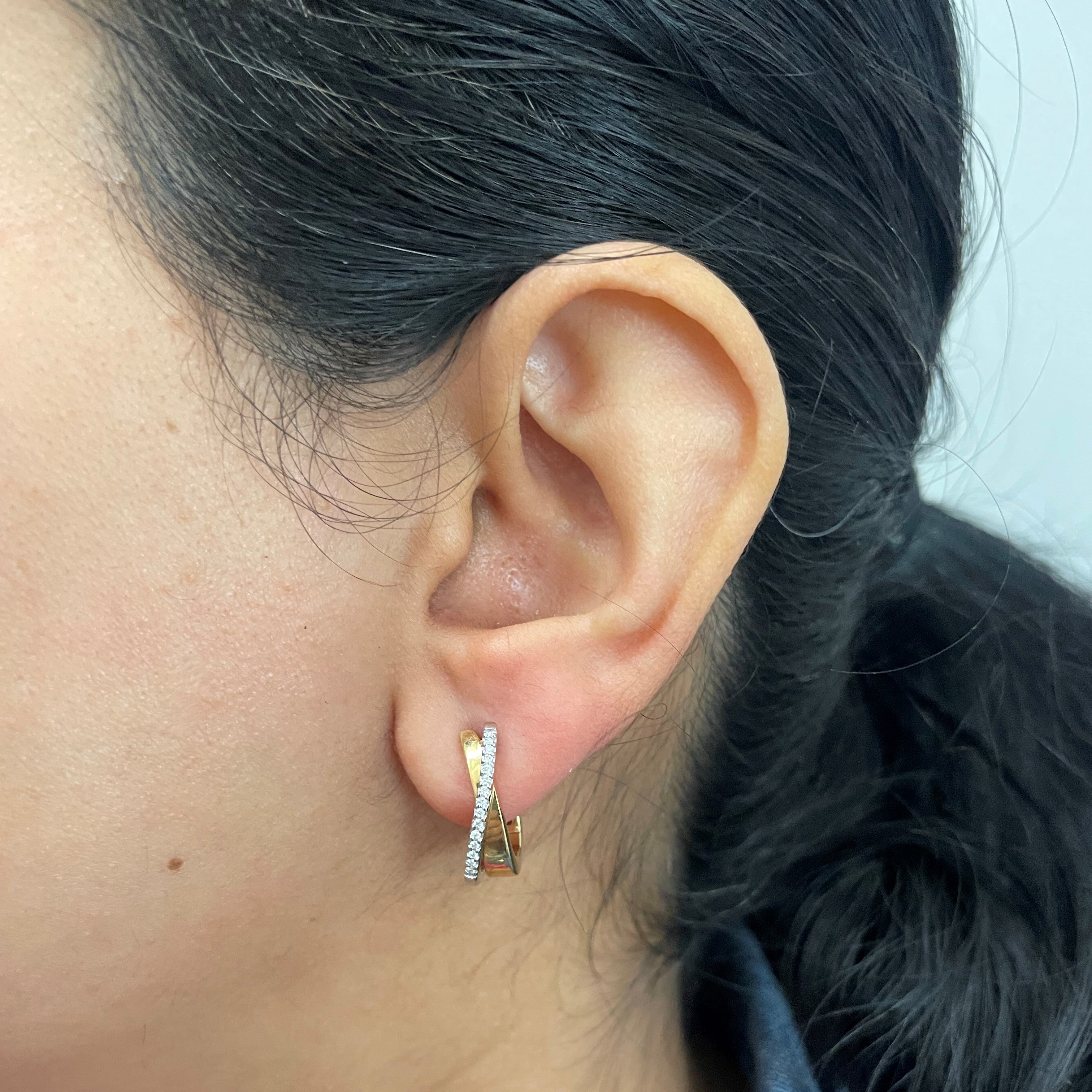 Pave Diamond Two Tone Criss Cross Earrings | 0.08ctw |