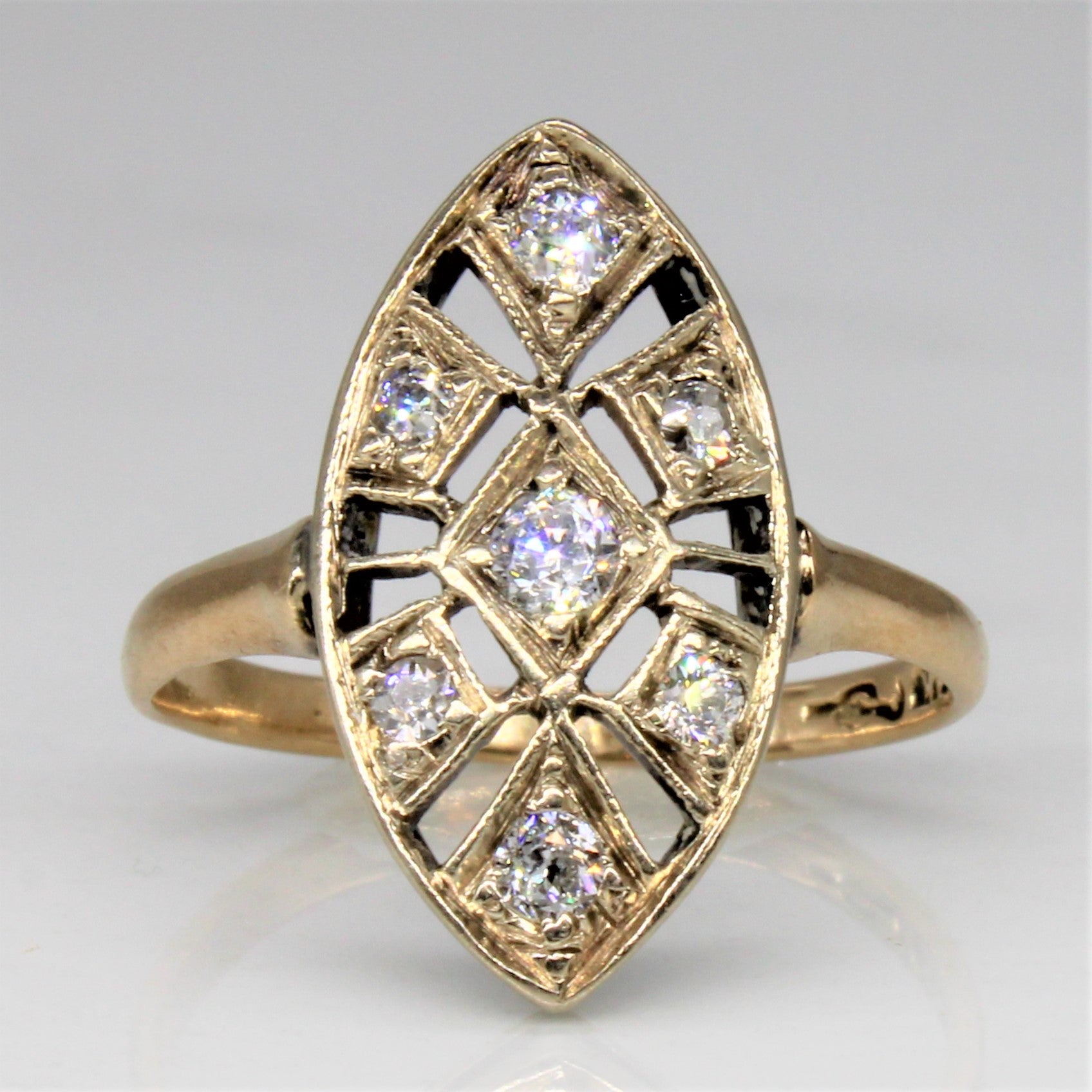 Edwardian Diamond Navette Cocktail Ring | 0.23ctw | SZ 5 |