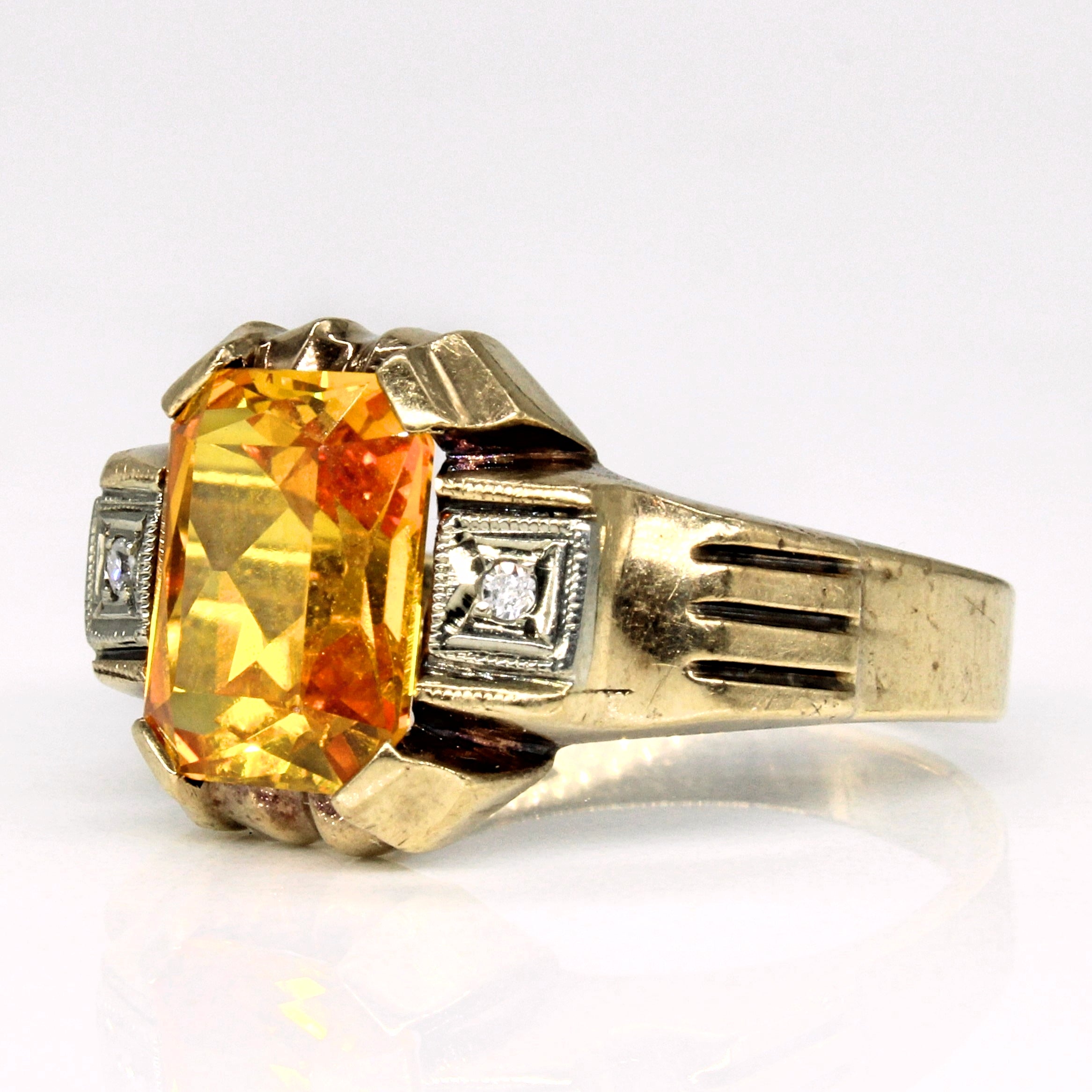 Retro Synthetic Yellow Sapphire & Diamond Ring | 3.78ct, 0.02ctw | SZ 9.25 |