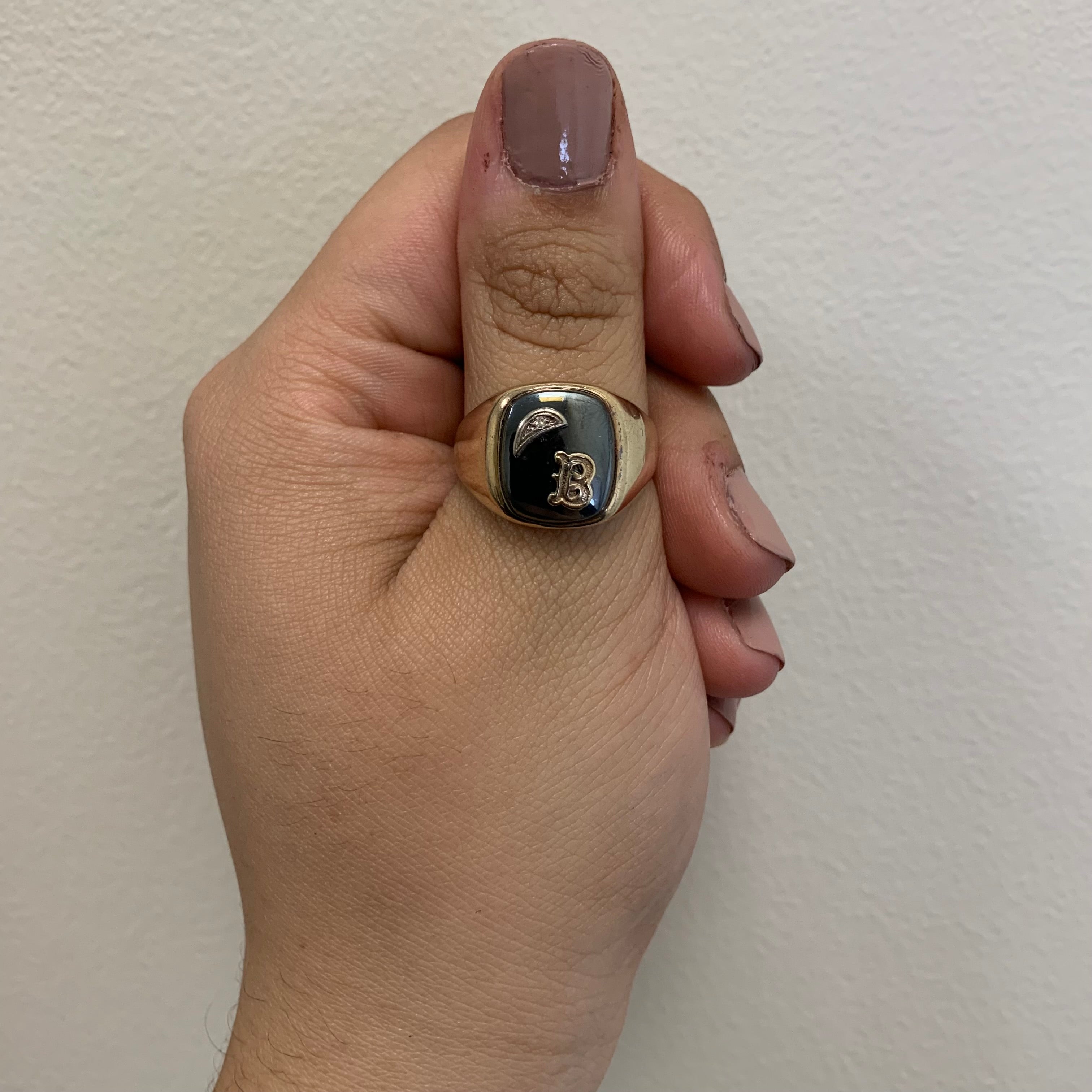 Initial 'B' Hematite & Diamond Ring | 8.60ct, 0.007ct | SZ 10.75 |