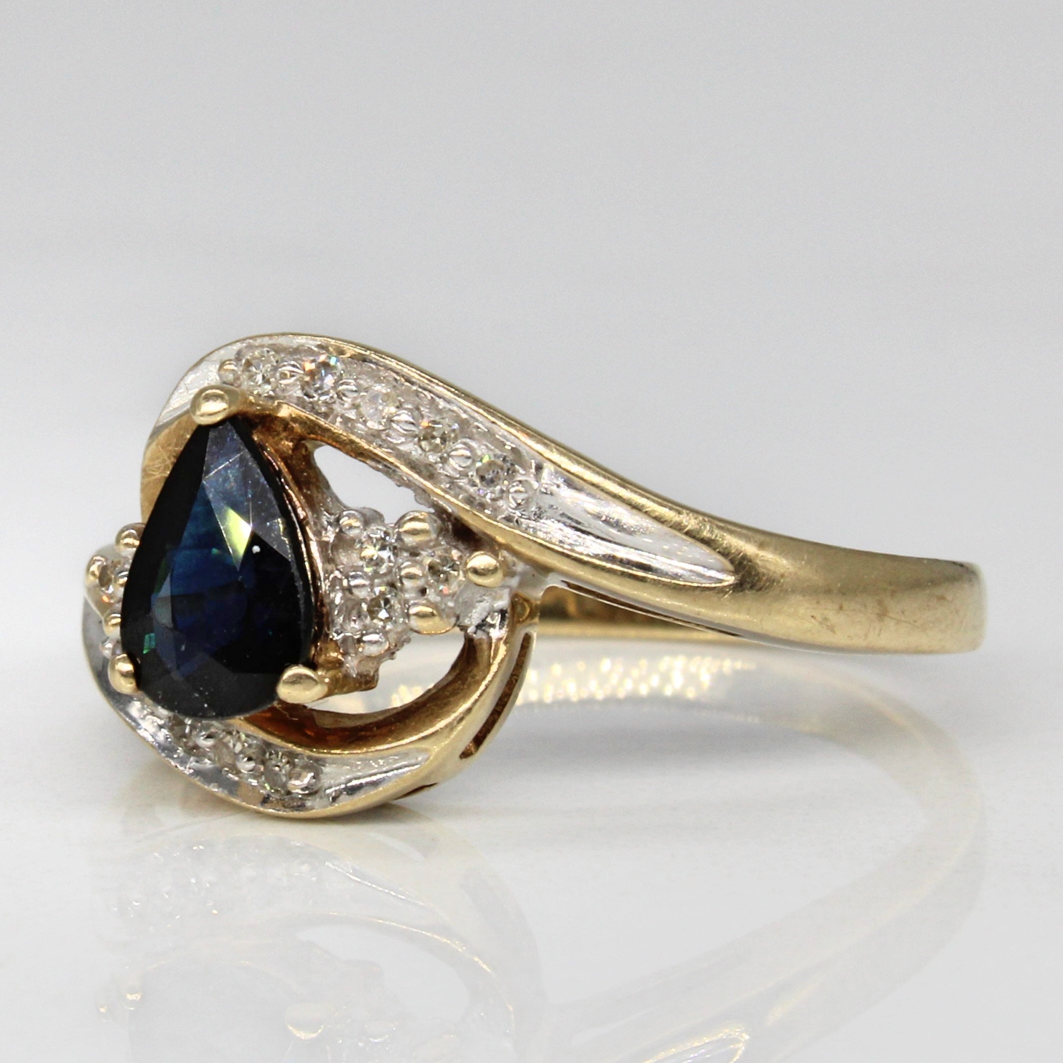 Bypass Pear Sapphire & Diamond Ring | 0.87ct, 0.07ctw | SZ 8 |