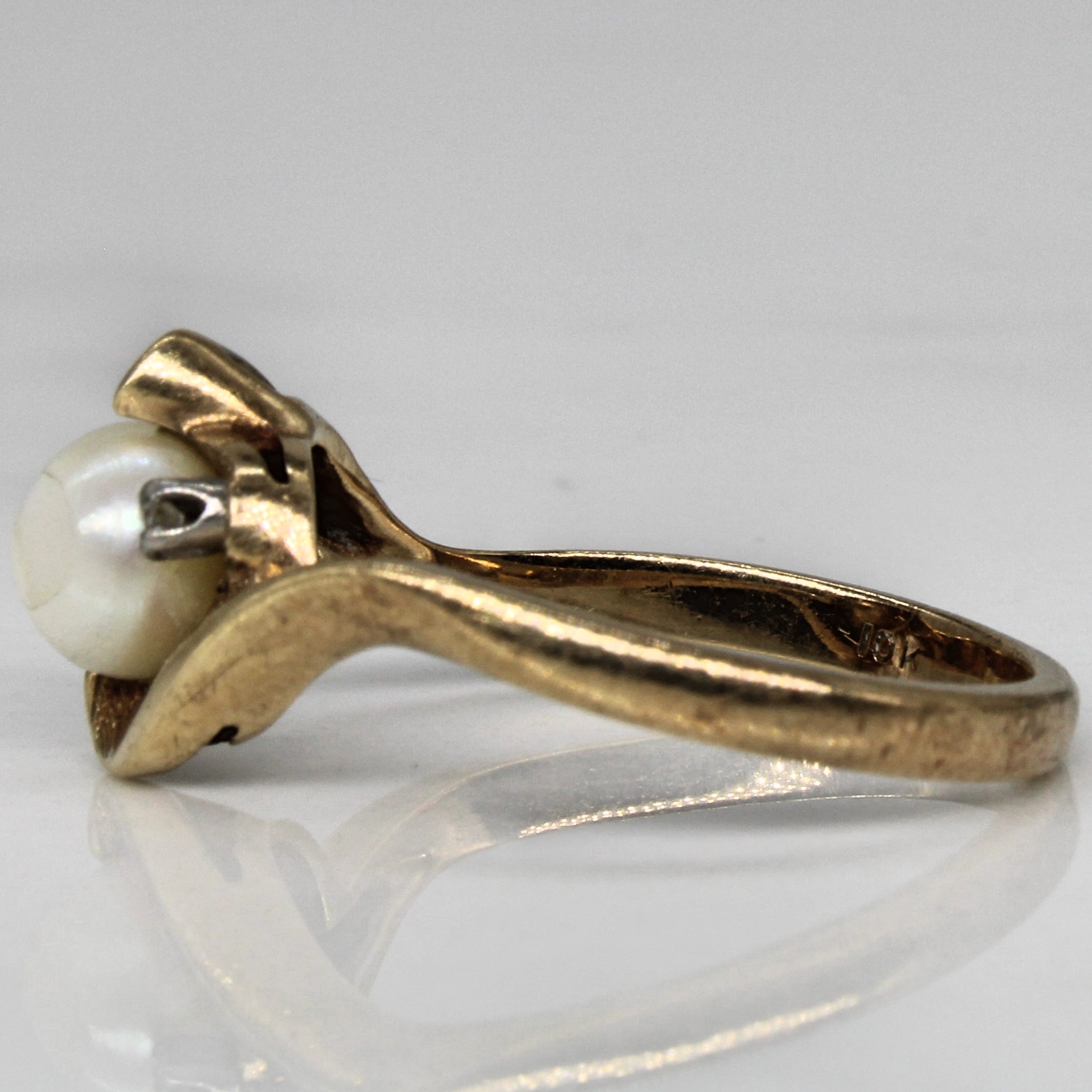 Bypass Pearl & Diamond Ring | 0.02ctw | SZ 6.5 |