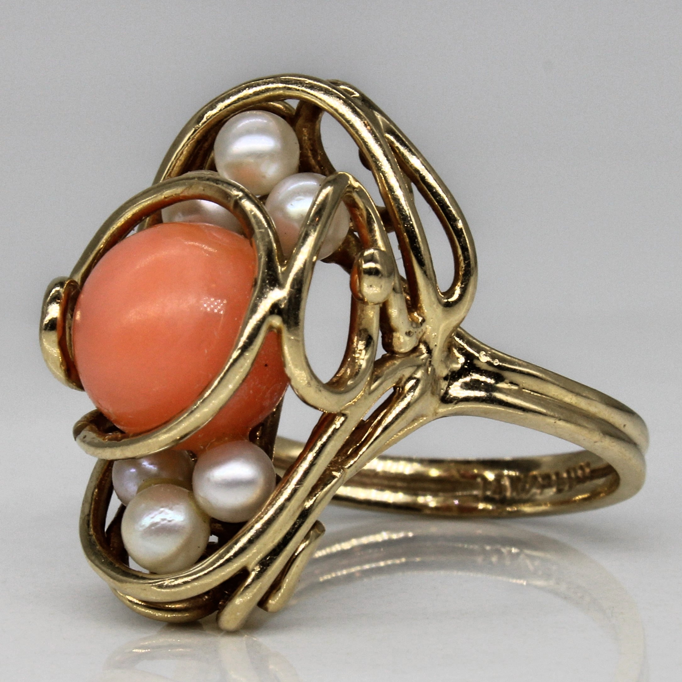 Abstract Coral & Pearl Wire Ring | 4.00ct | SZ 5.75 |
