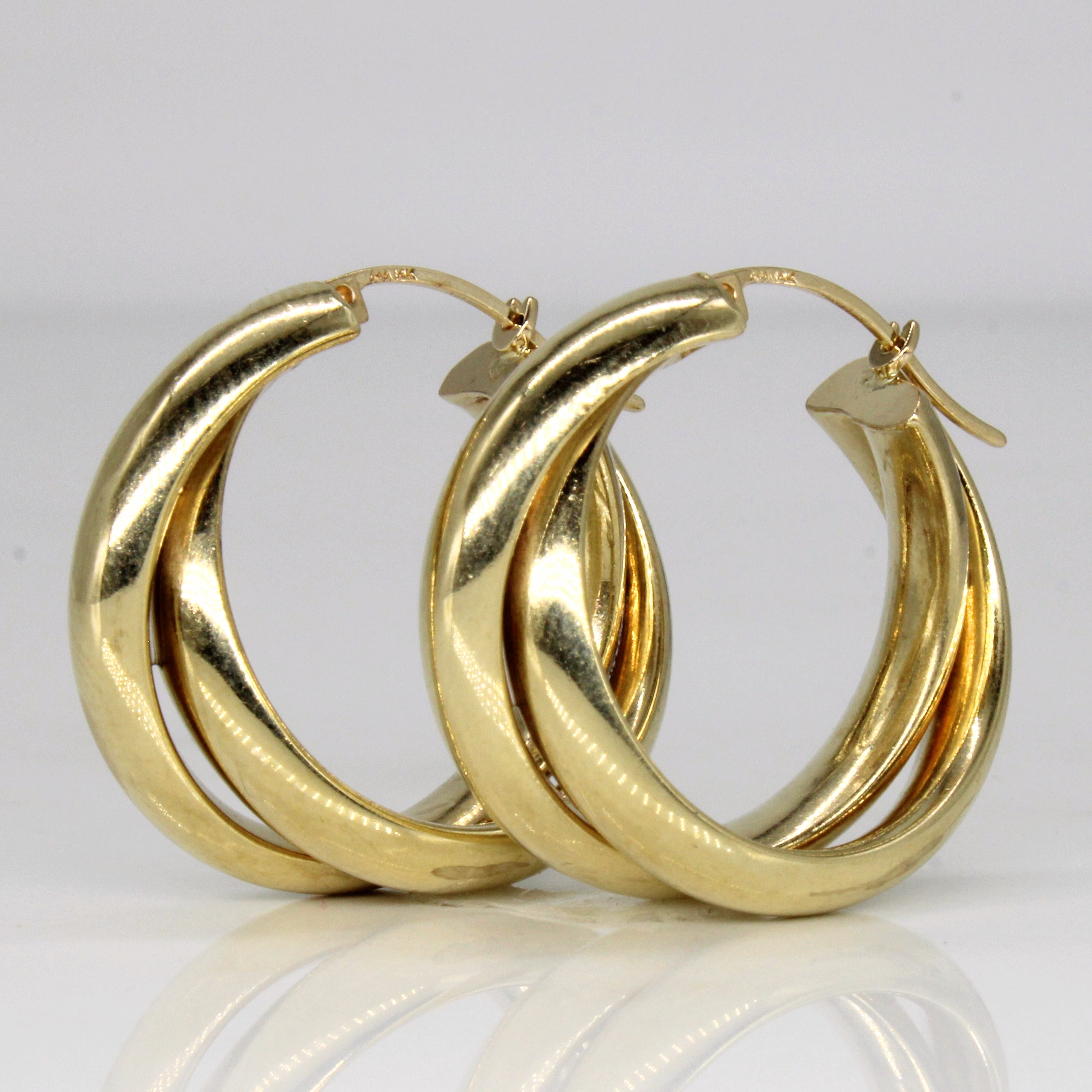 Boucles d'oreilles créoles à deux niveaux en or jaune 14 carats