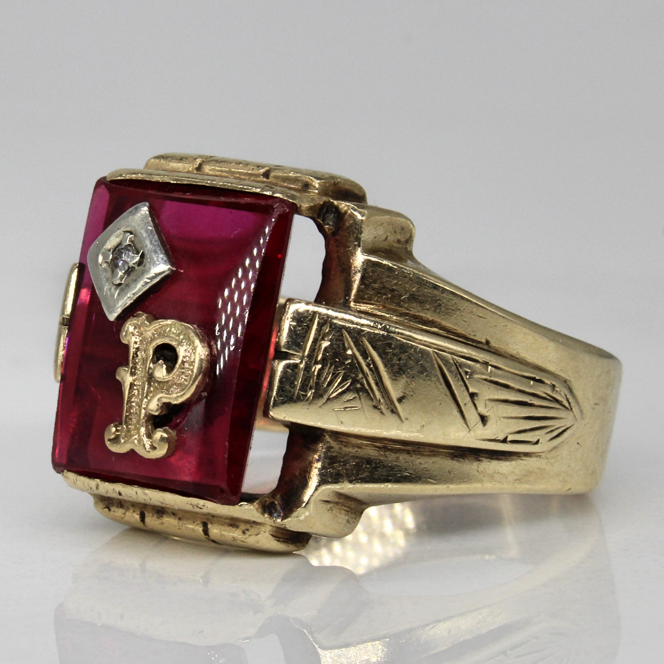 Synthetic Ruby & Diamond Initial 'P' Ring | 3.00ct, 0.01ct | SZ 7.75 |