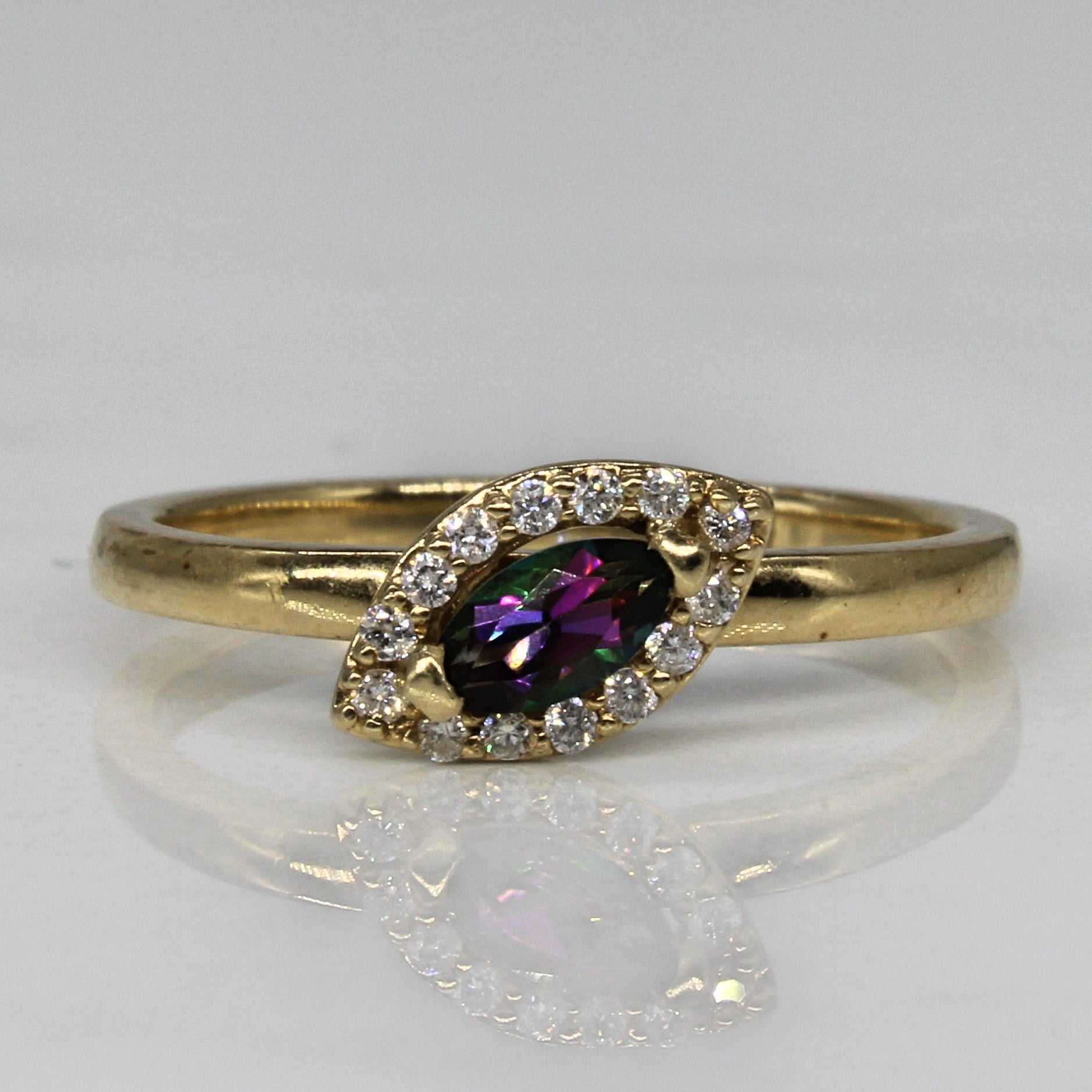 Offset Marquise Mystic Topaz & Diamond Ring | 0.17ct, 0.09ctw | SZ 7 |