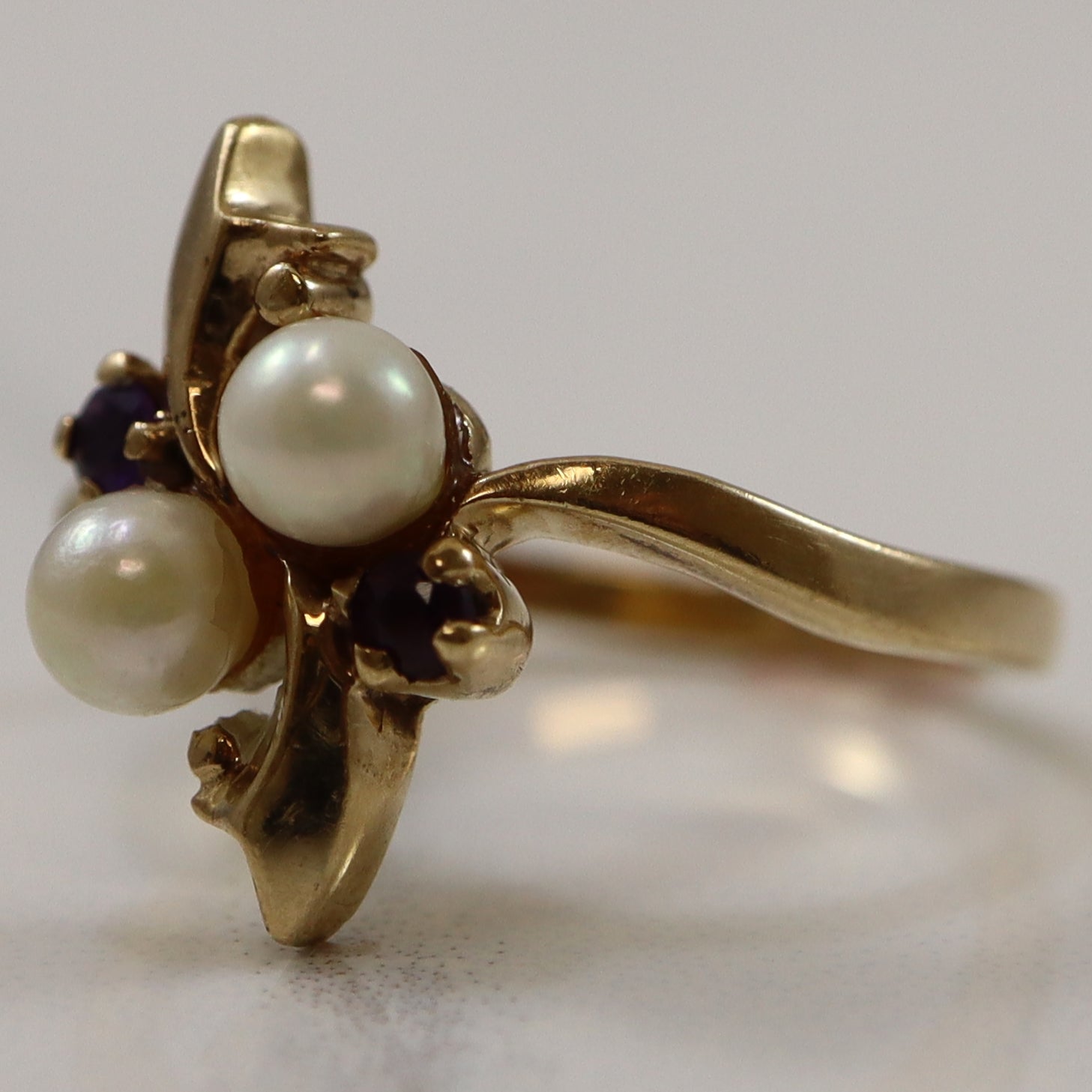 Pearl & Amethyst Bypass Ring | 0.80ct, 0.08ctw | SZ 5.5 |