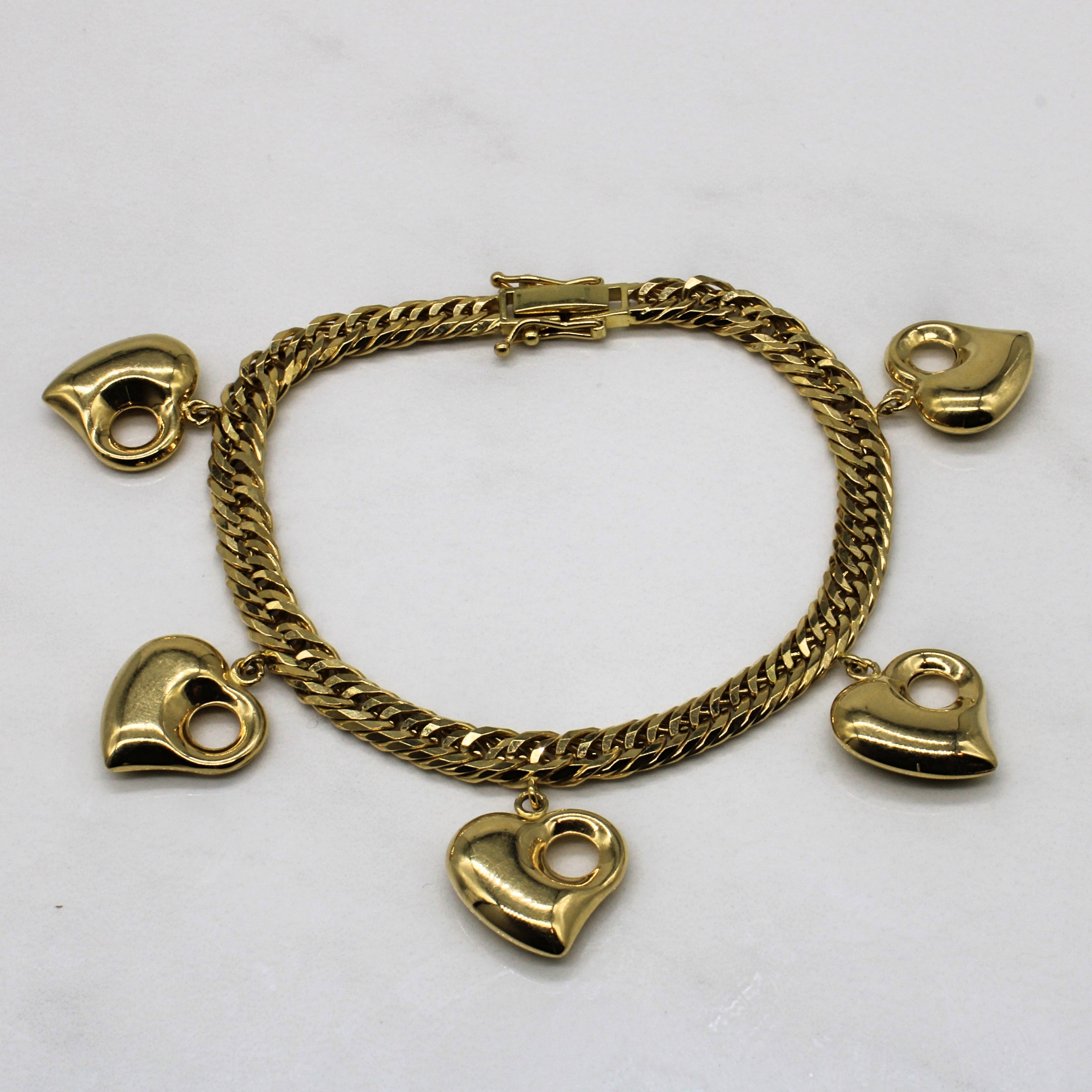 Yellow Gold Heart Charm Bracelet | 7.5" |