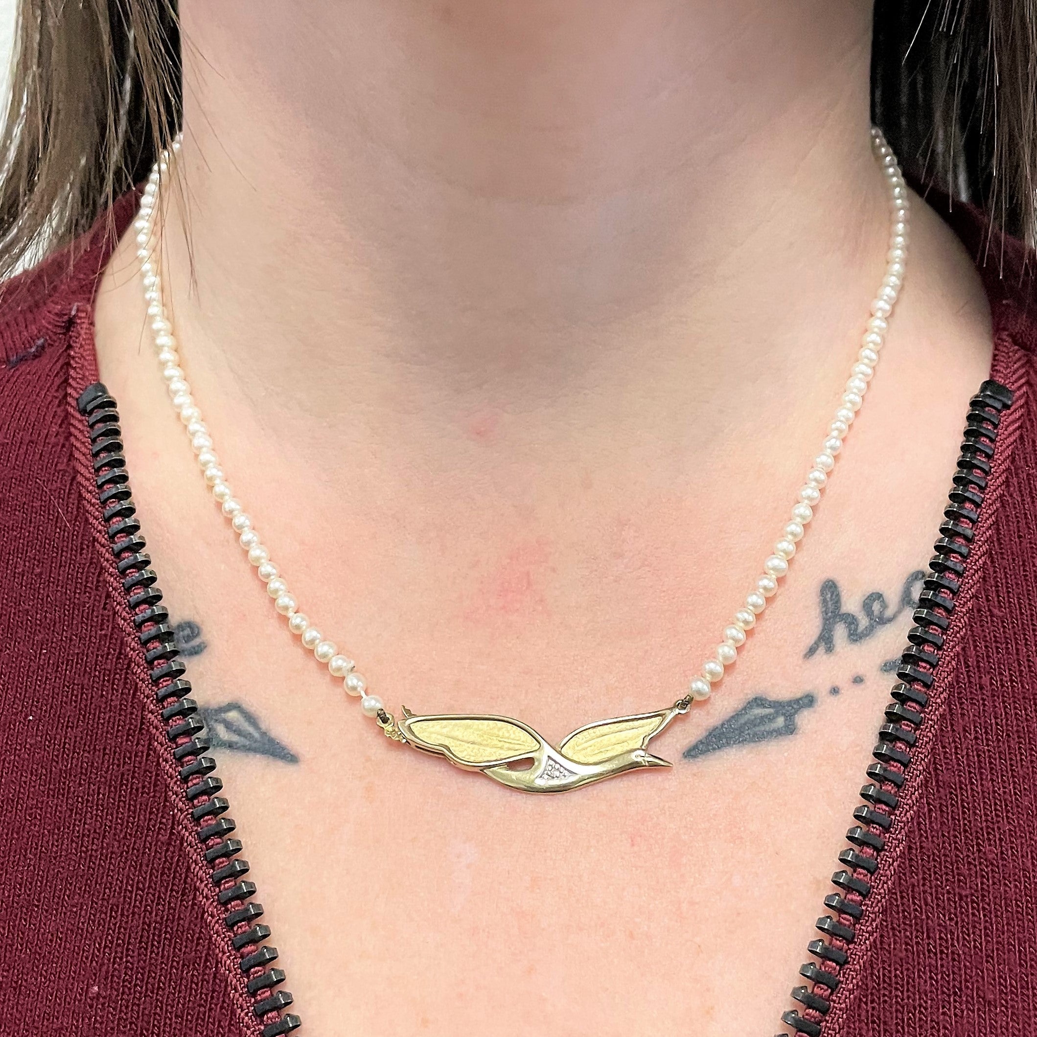 Canadian Diamond & Pearl Goose Necklace | 0.01ct | 17" |