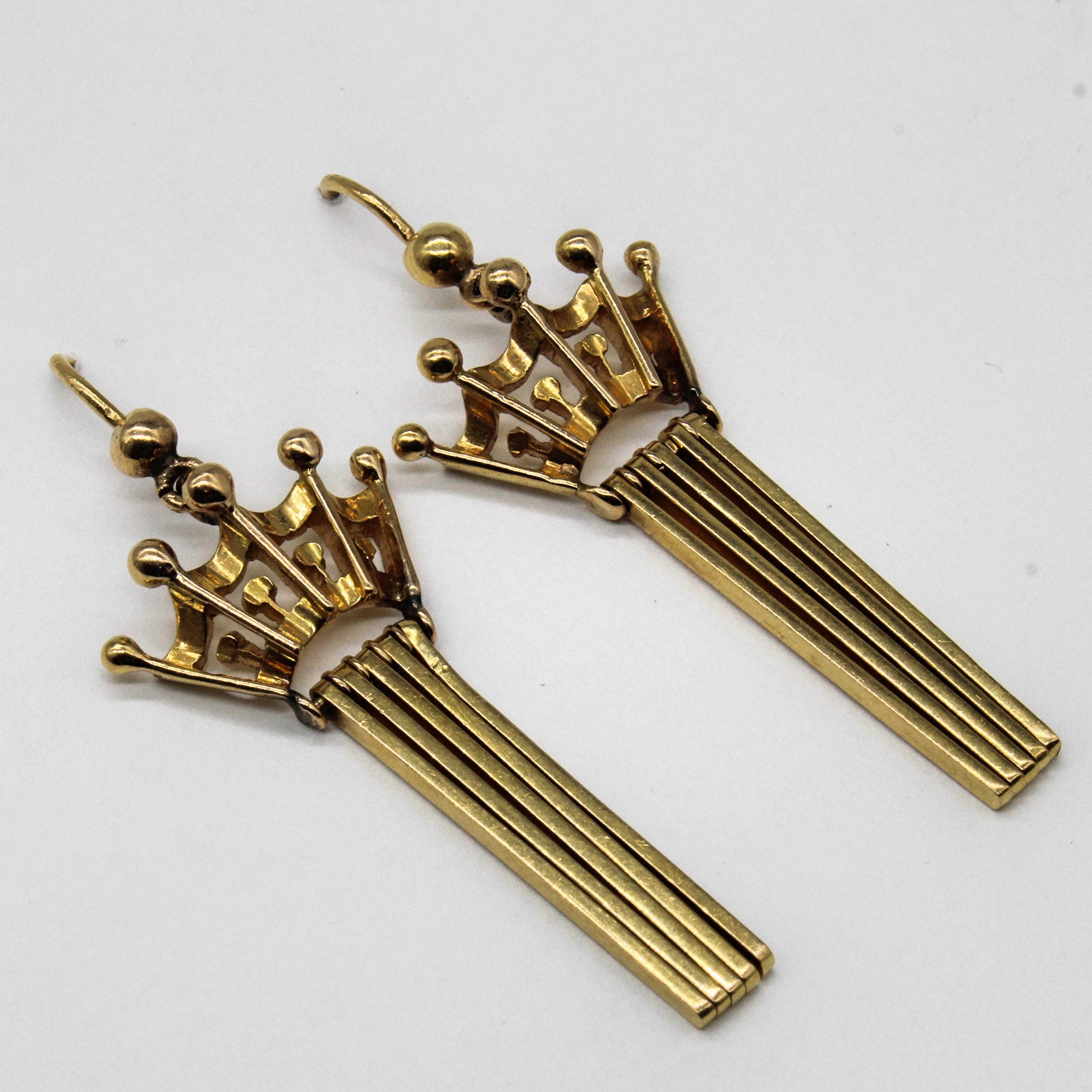 20k Yellow Gold Crown Drop Earrings |