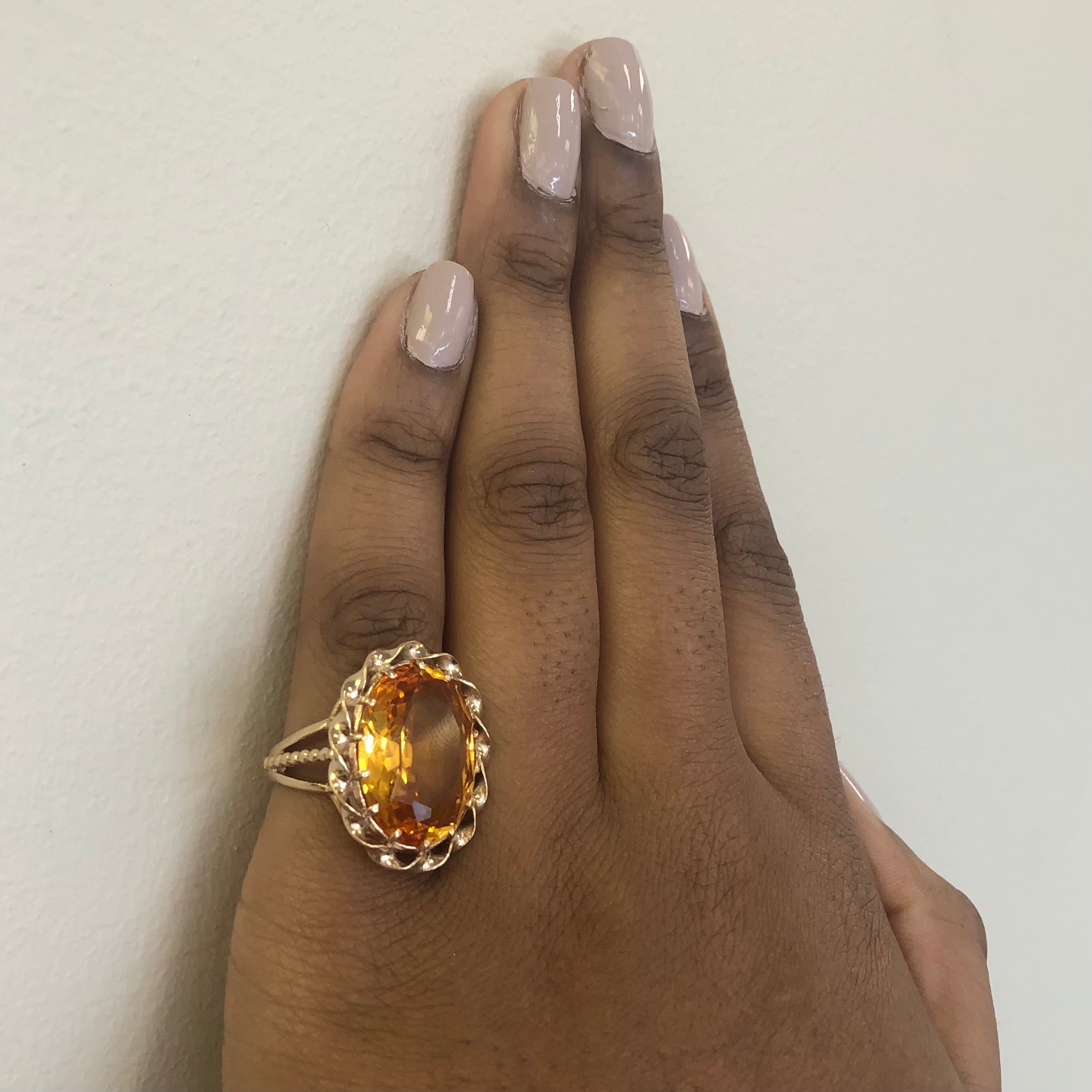 Solitaire Oval Citrine Cocktail Ring | 12.25ct | SZ 6.25 |