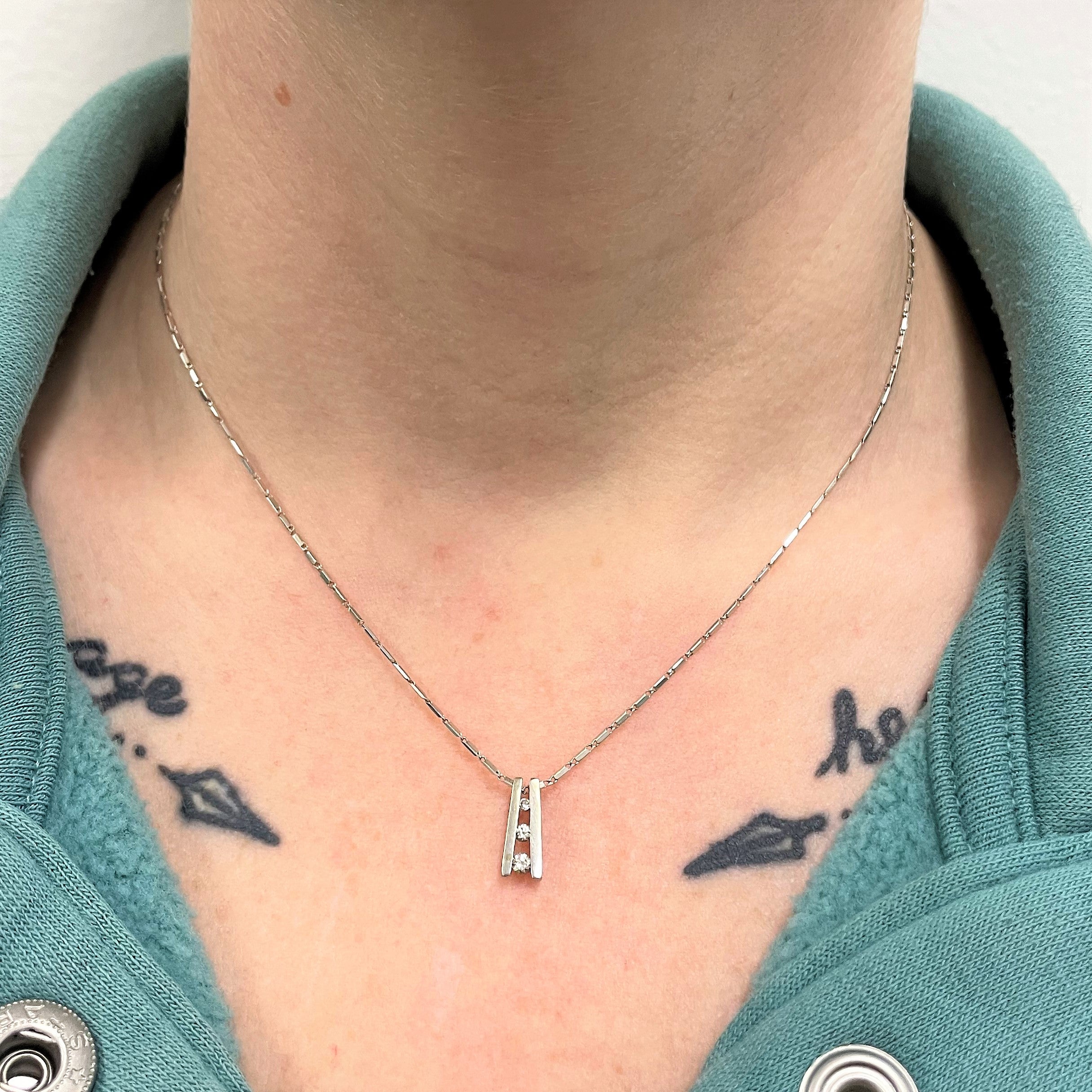 Tension Set Three Stone Diamond Necklace | 0.10ctw | 16" |