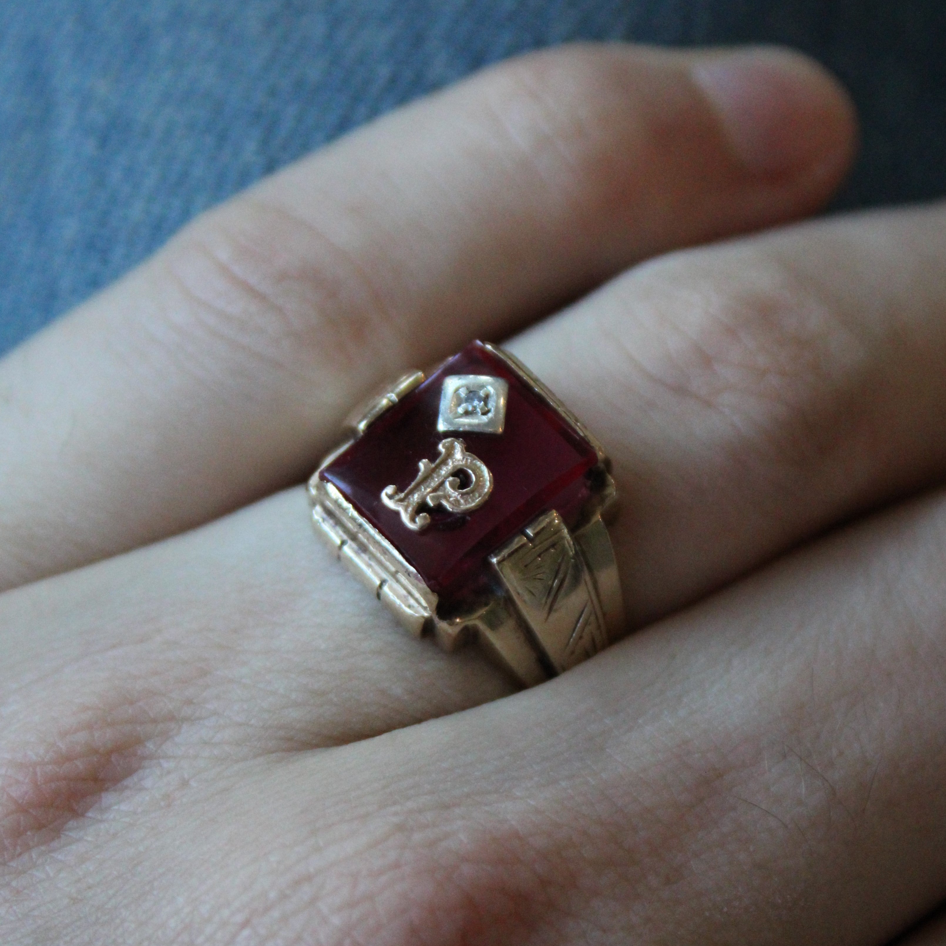 Synthetic Ruby & Diamond Initial 'P' Ring | 3.00ct, 0.01ct | SZ 7.75 |