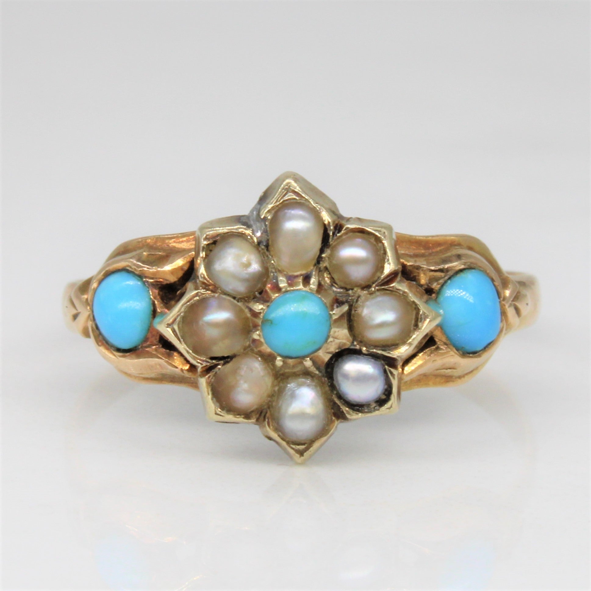 Victorian Turquoise & Pearl Ring | 0.25ctw | SZ 7.5 |