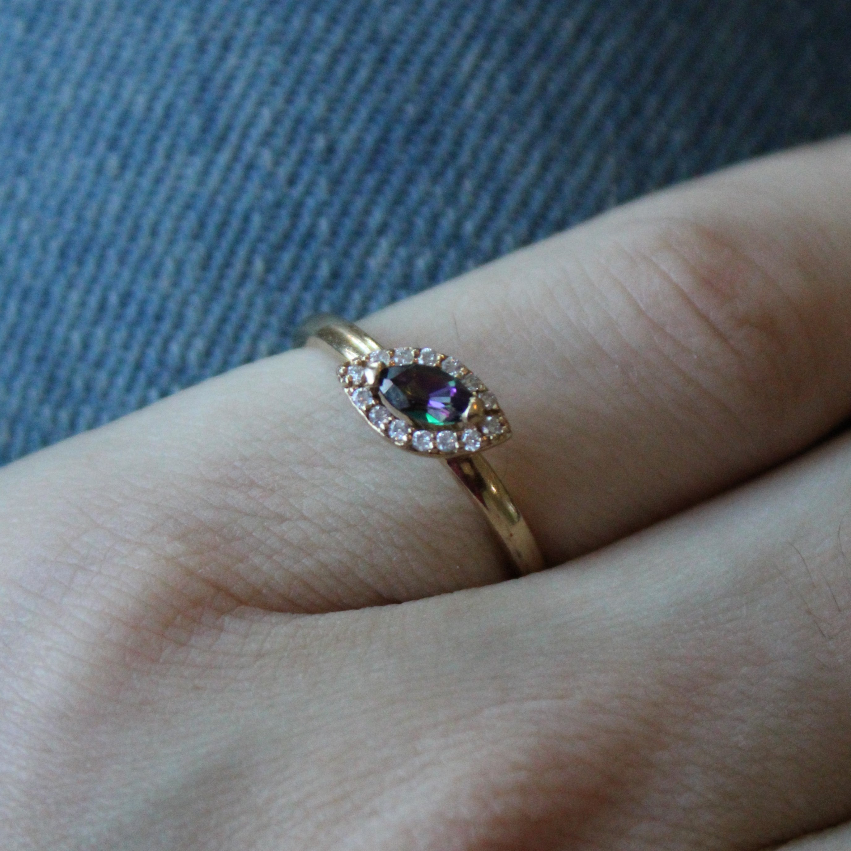 Offset Marquise Mystic Topaz & Diamond Ring | 0.17ct, 0.09ctw | SZ 7 |