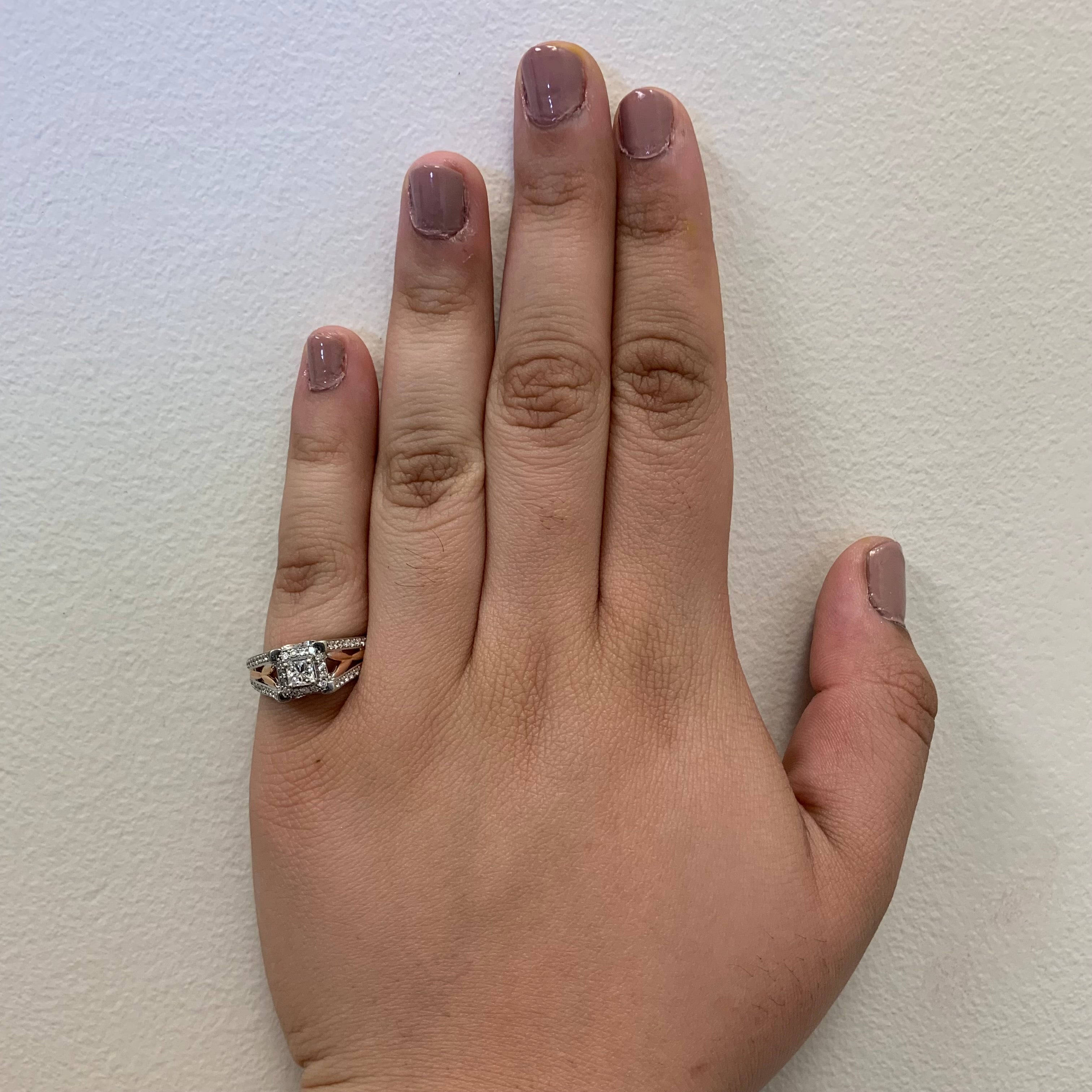 Two Tone Princess Split Shank Engagement Ring | 0.86ctw | SZ 6.5 |