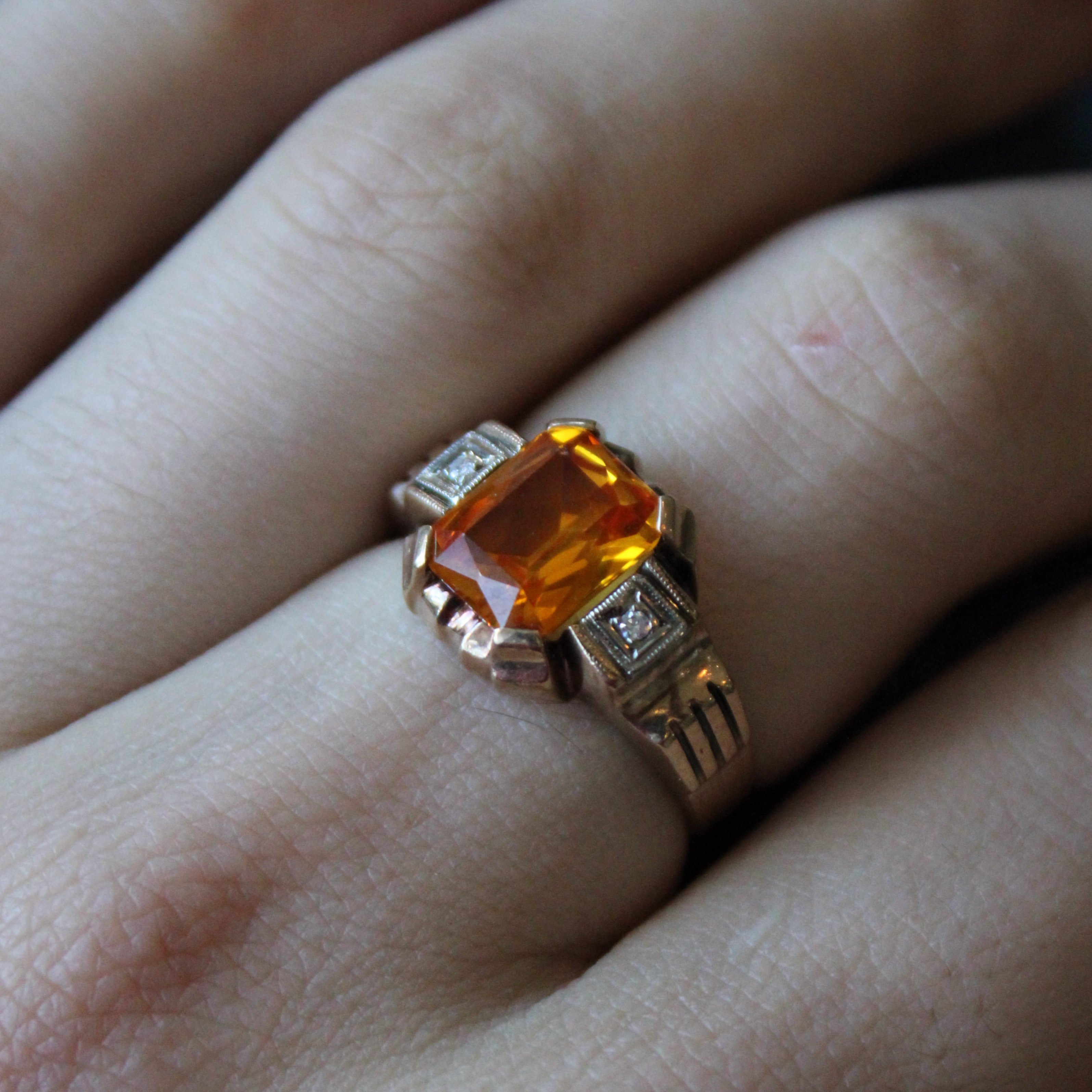 Retro Synthetic Yellow Sapphire & Diamond Ring | 3.78ct, 0.02ctw | SZ 9.25 |