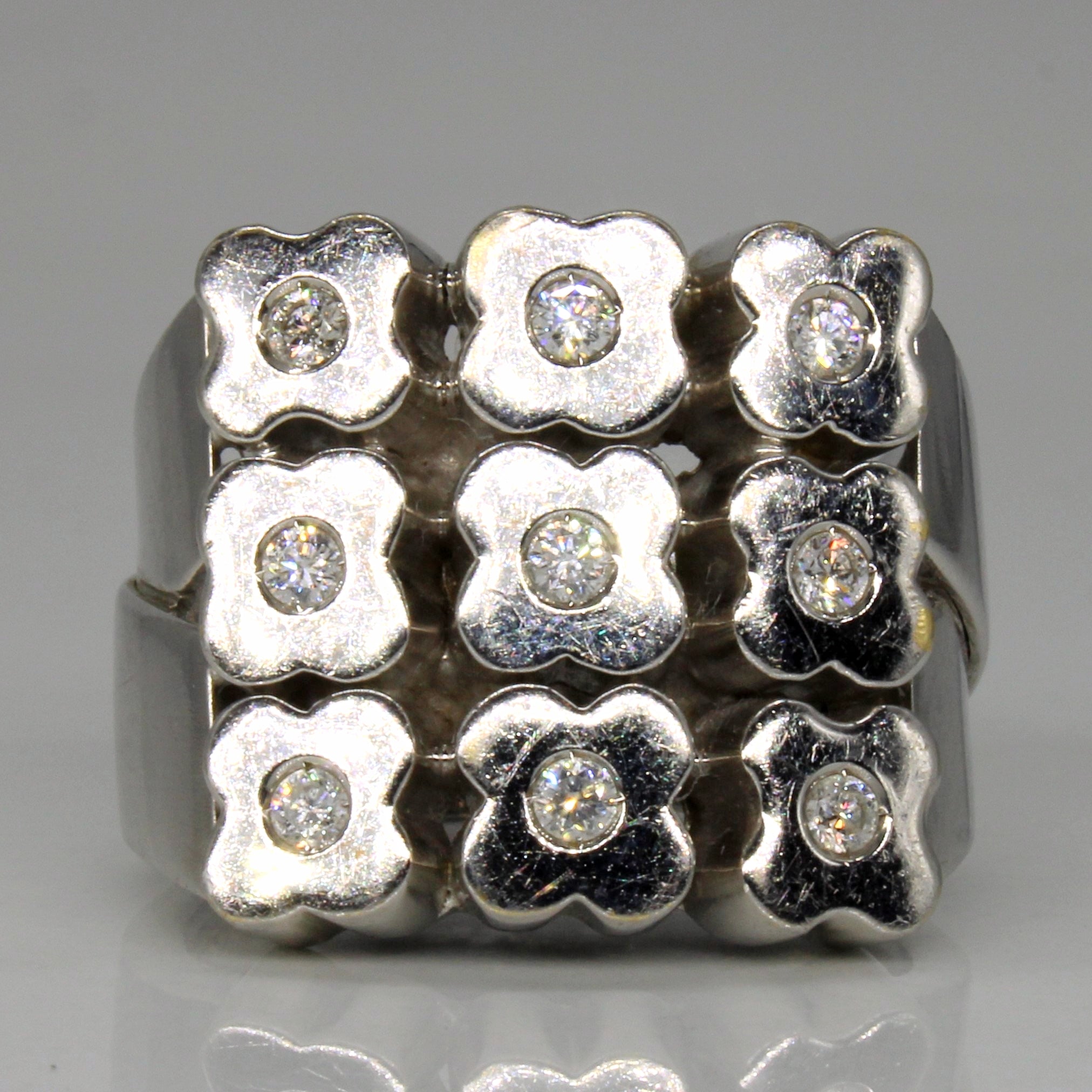 Grid Set Diamond Flower Ring | 0.27ctw | SZ 7.5 |