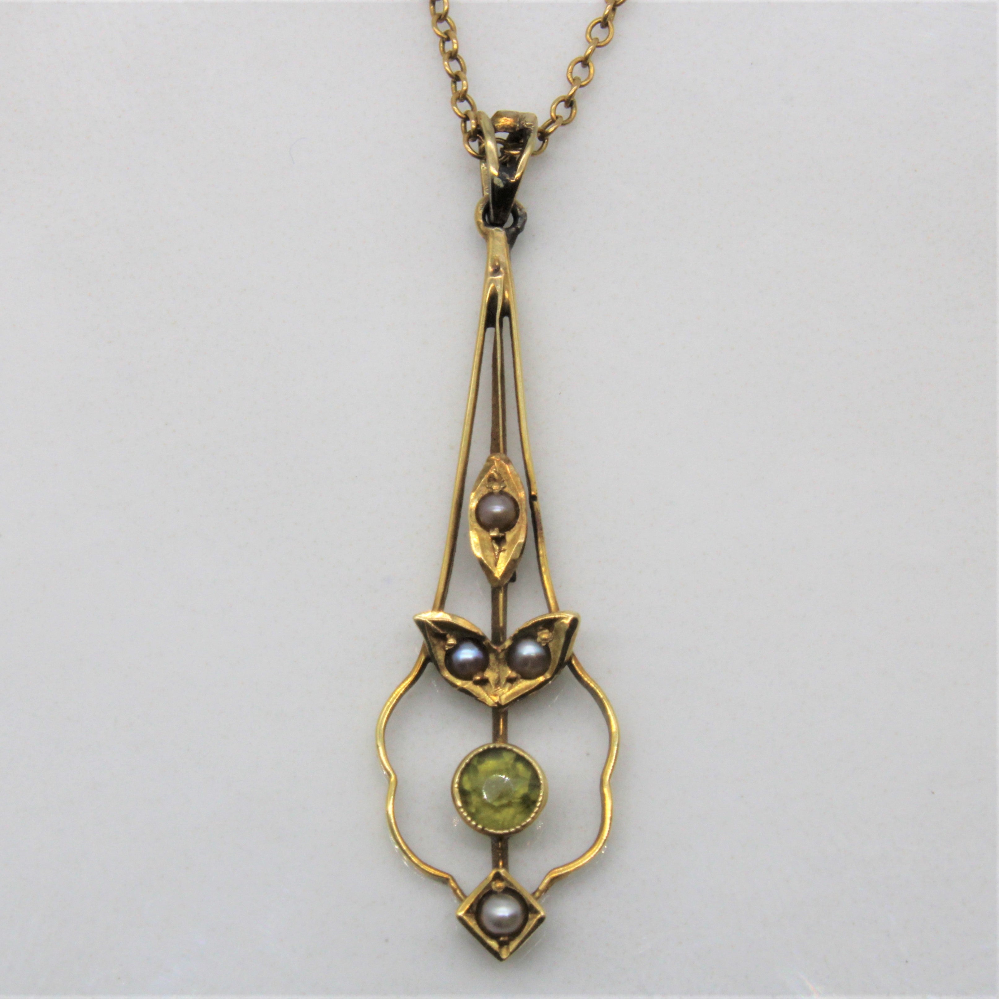 Edwardian Peridot & Seed Pearl Necklace | 0.10ct | 17" |