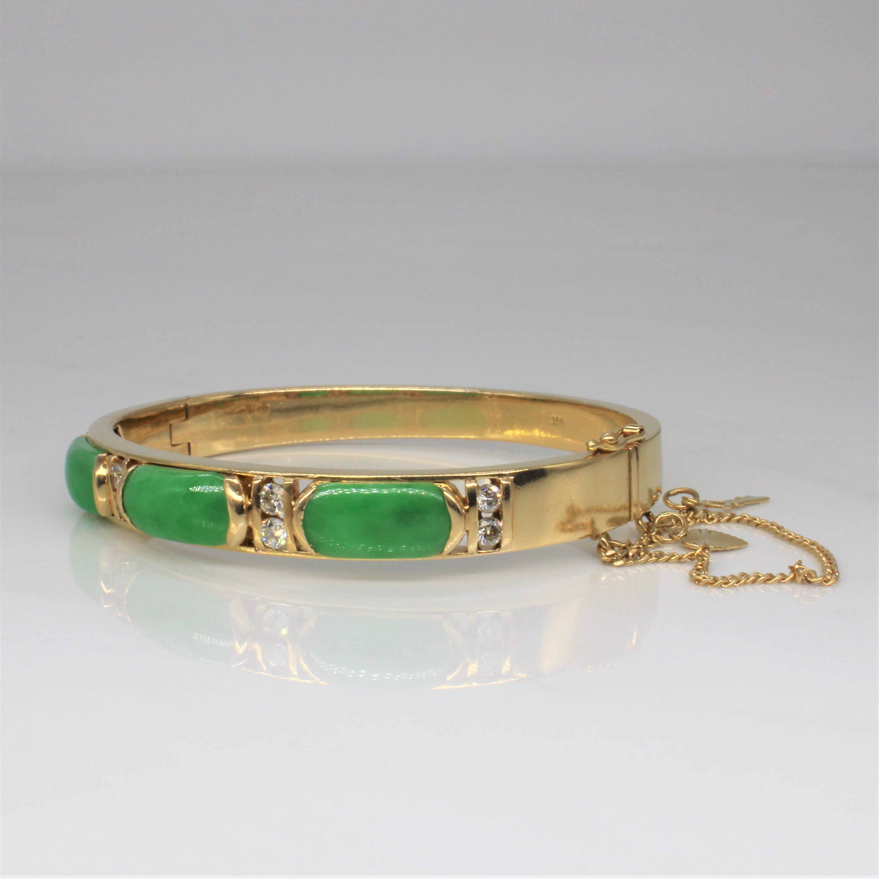 Jadeite & Diamond Bangle Bracelet | 5.00ctw, 0.05ctw | 6" |