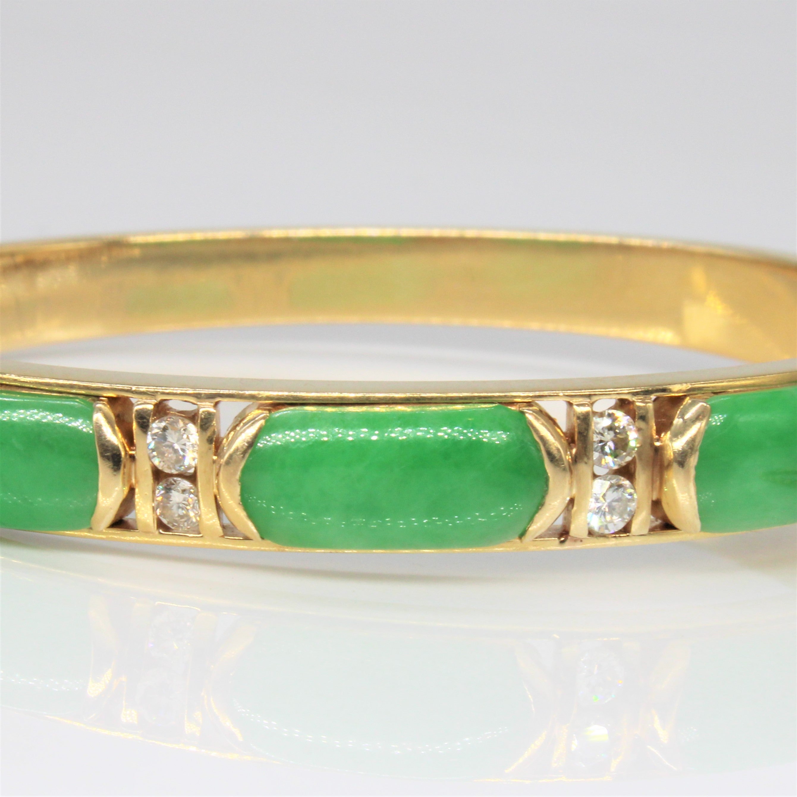 Jadeite & Diamond Bangle Bracelet | 5.00ctw, 0.05ctw | 6" |