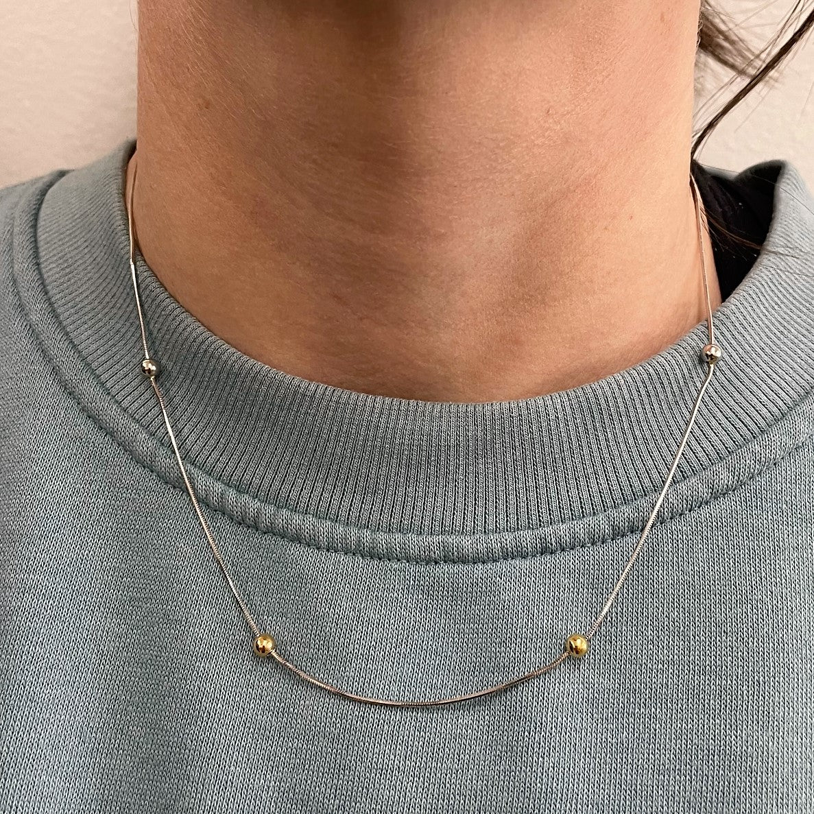 18k Two Tone Beaded Snake Chain | 18" |