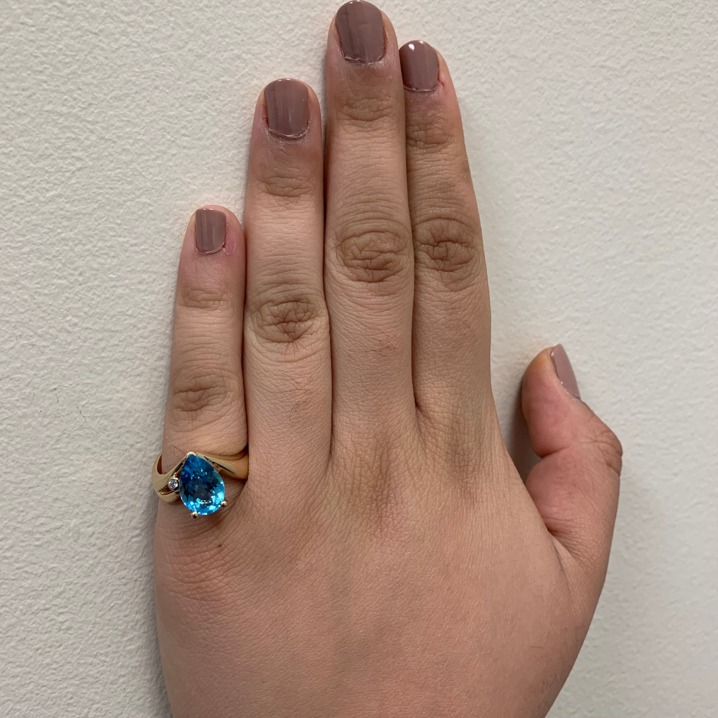 Pear Cut Blue Topaz & Diamond Ring | 3.00ct, 0.02ct | SZ 7 |