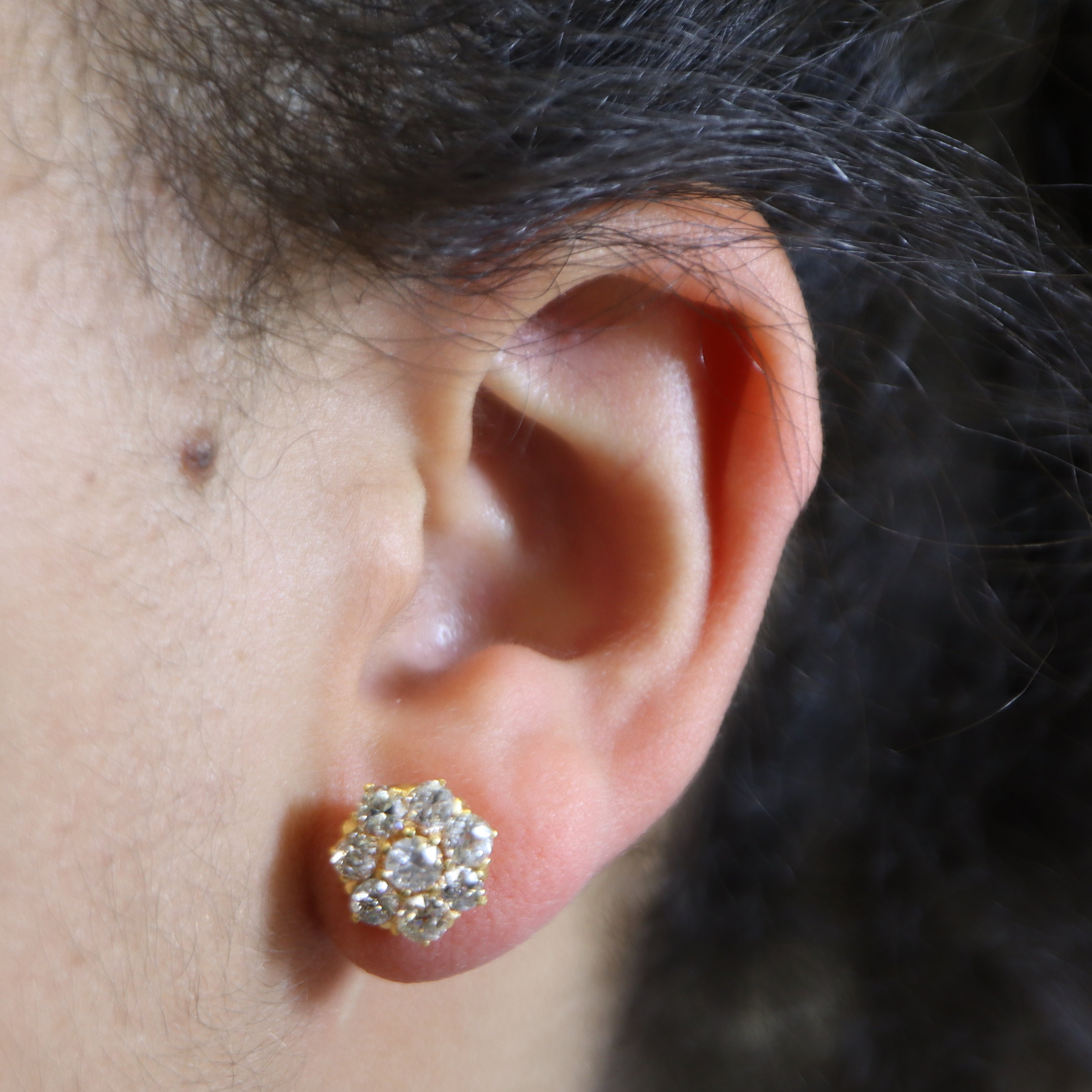 Old European Cut Cluster Diamond Stud Earrings | 1.50ctw |