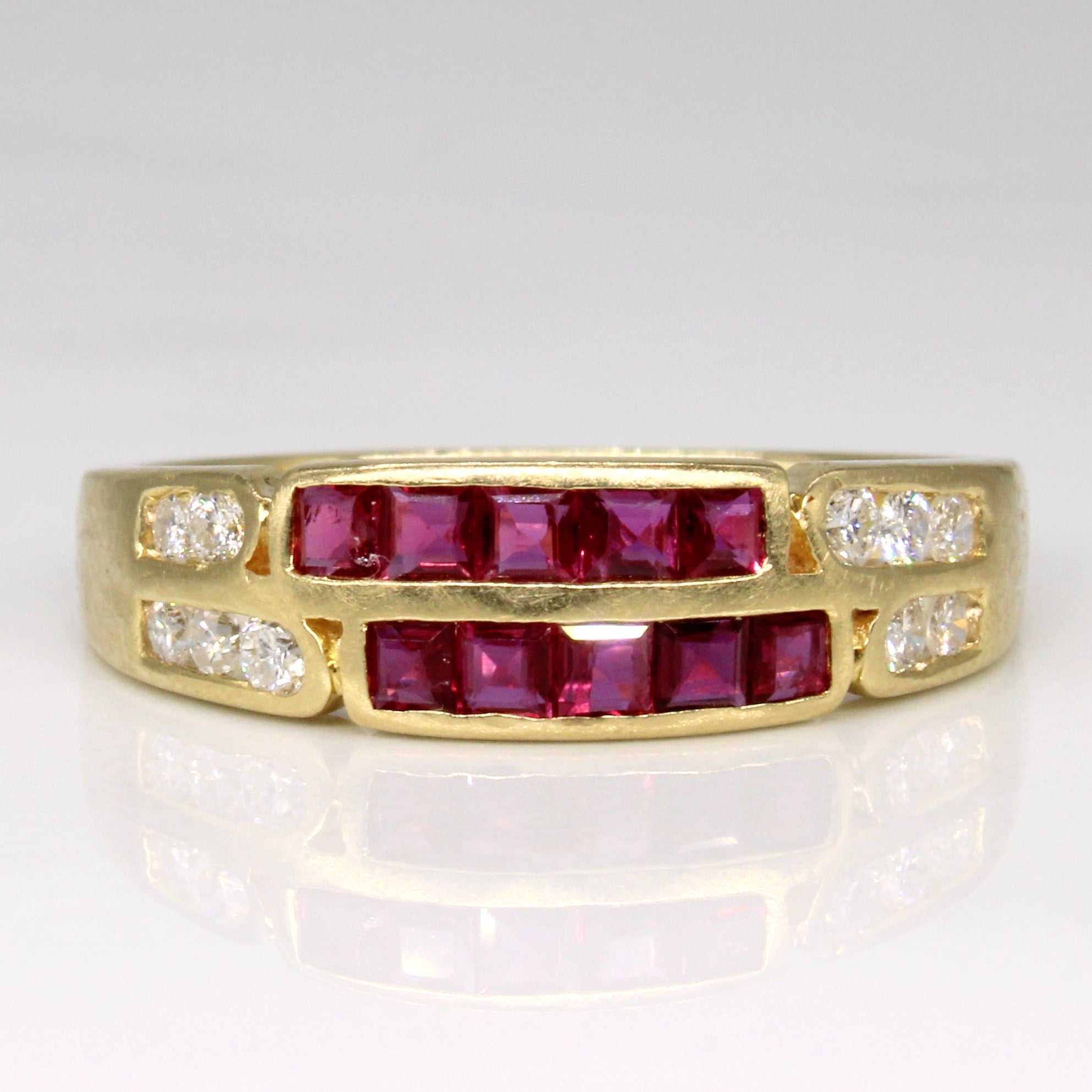 Channel Set Ruby & Diamond Ring | 0.60ctw, 0.22ctw | SZ 8 |