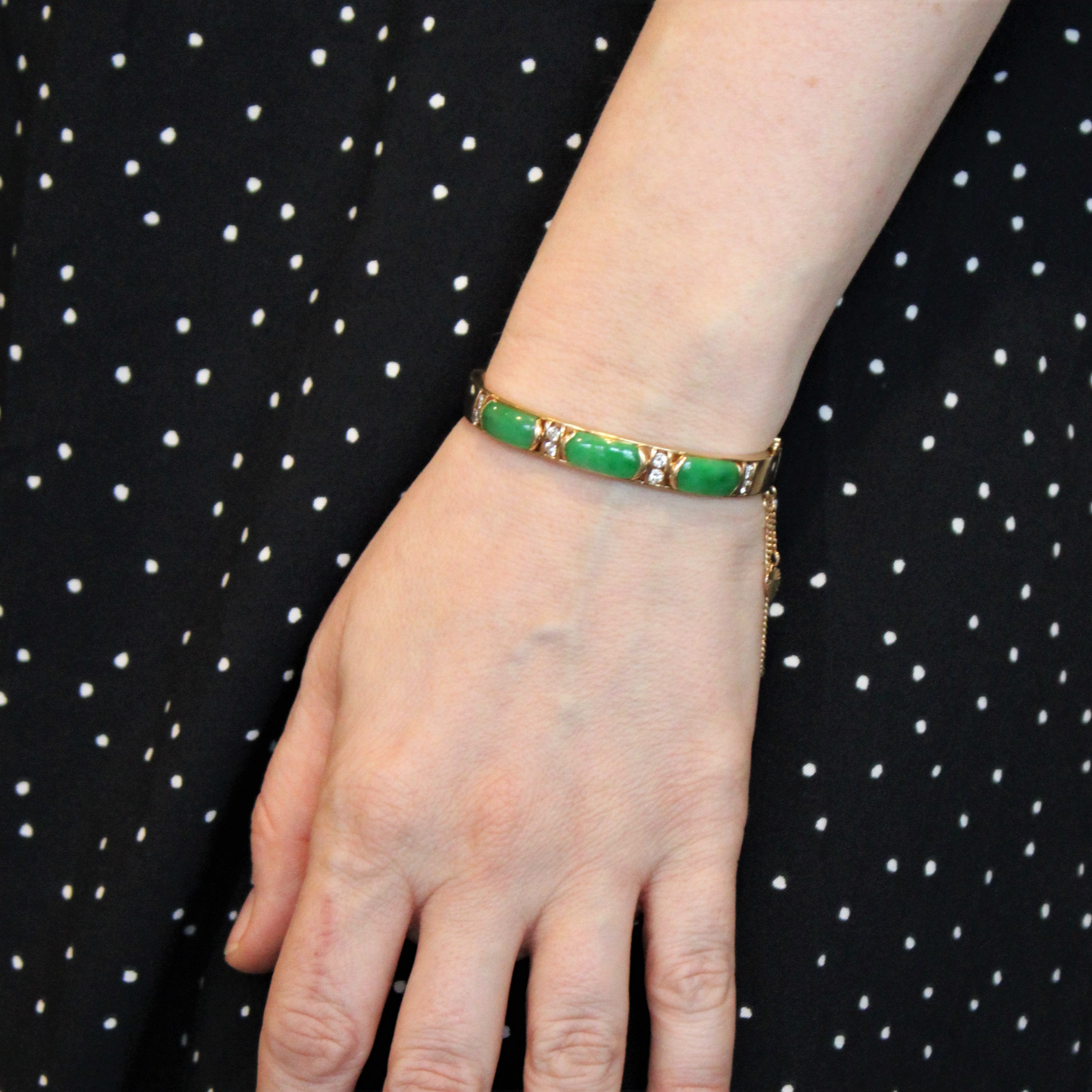 Jadeite & Diamond Bangle Bracelet | 5.00ctw, 0.05ctw | 6" |