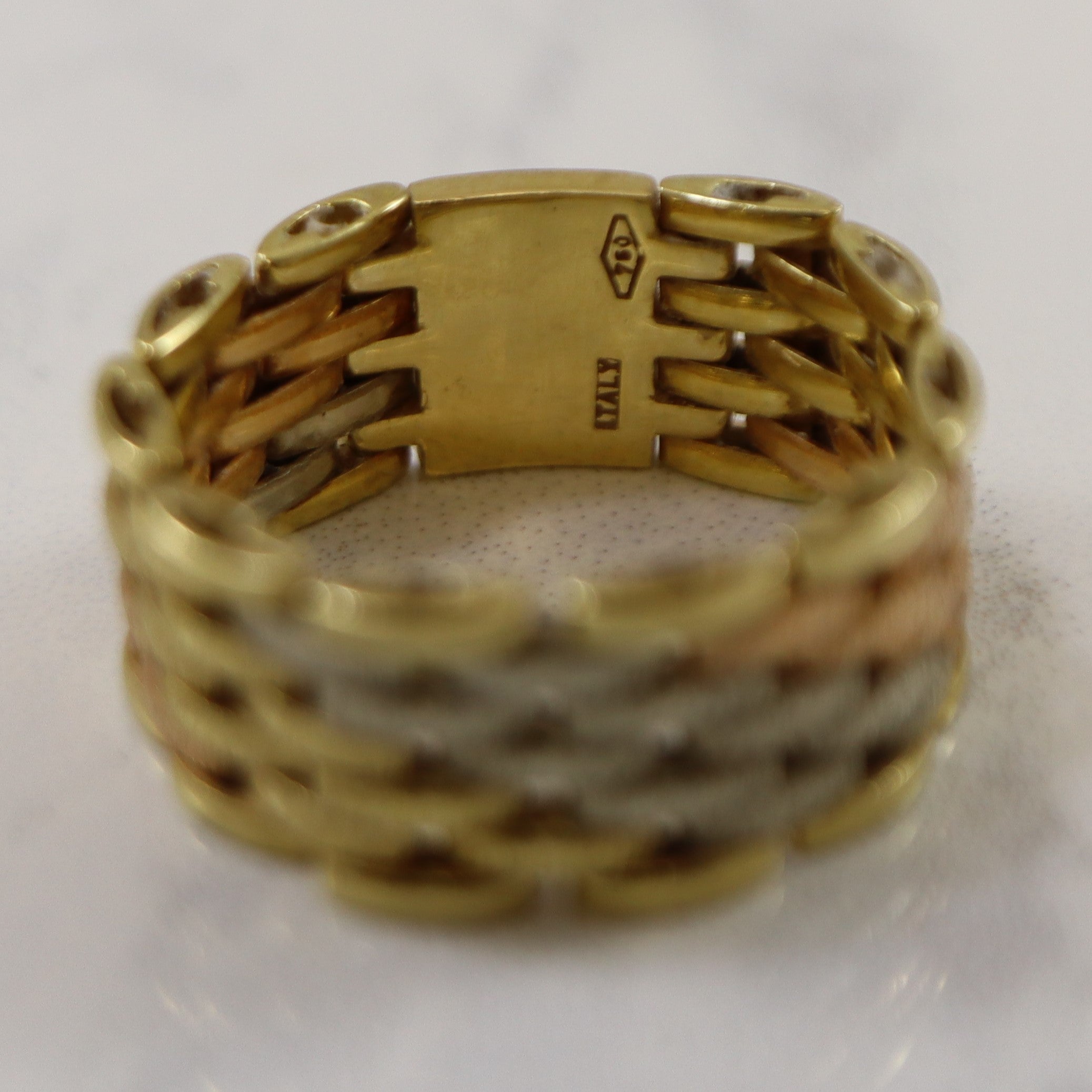 Tri-Tone Gold Chain Link 18k Ring | SZ 7.75 |