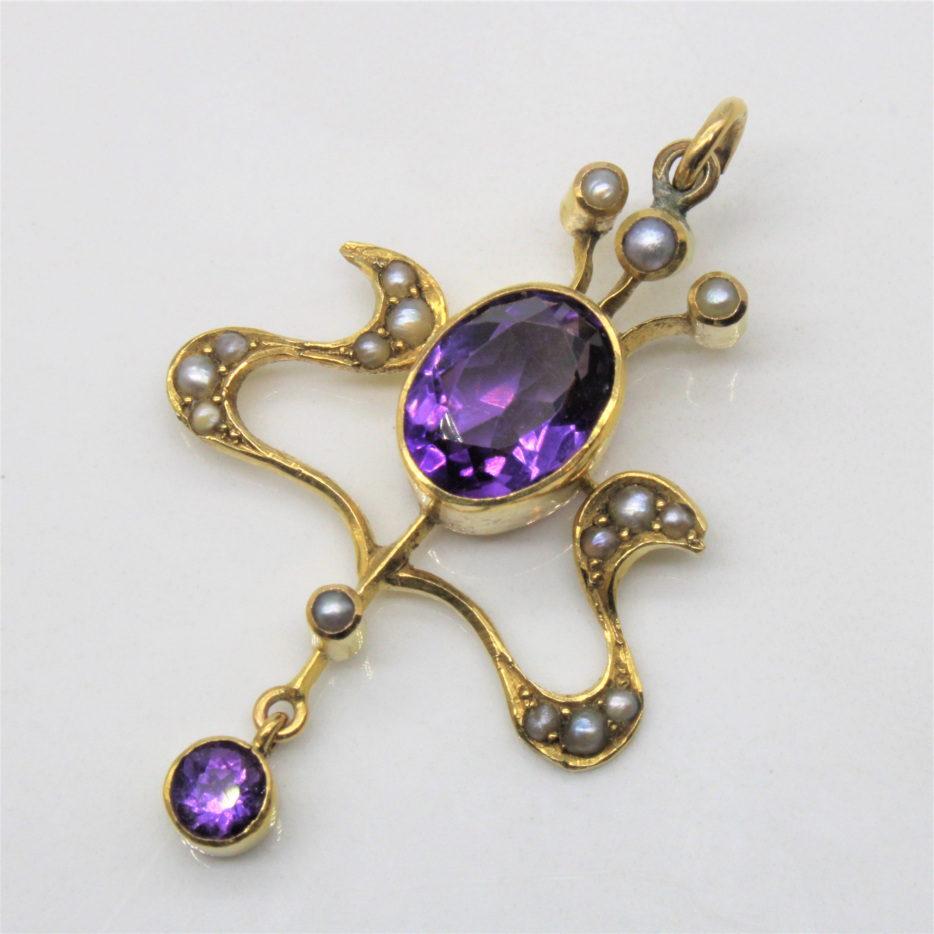 Edwardian Amethyst & Seed Pearl Pendant | 2.15ctw |