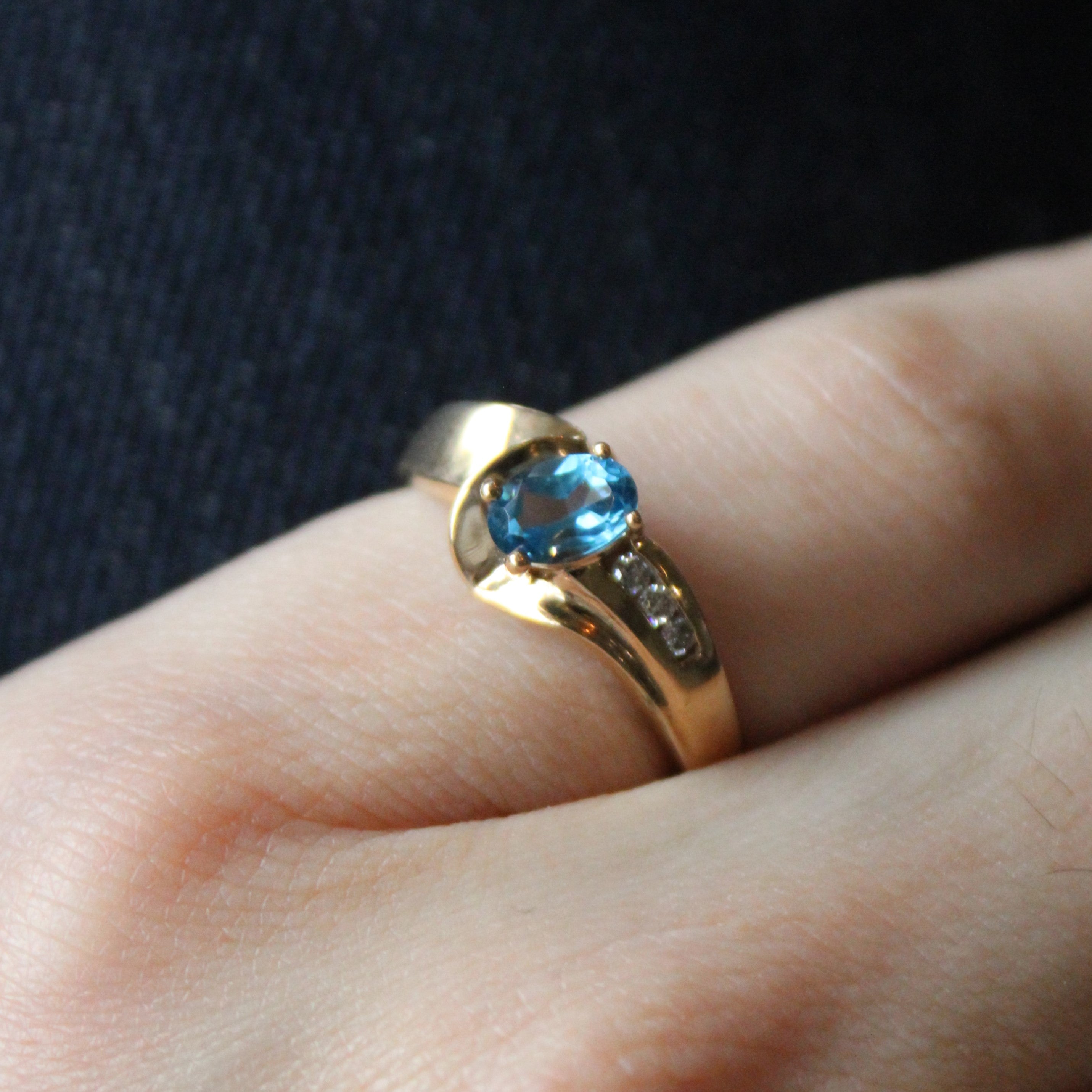 Blue Topaz & Diamond Bypass Ring | 0.55ct, 0.03ctw | SZ 6.75 |