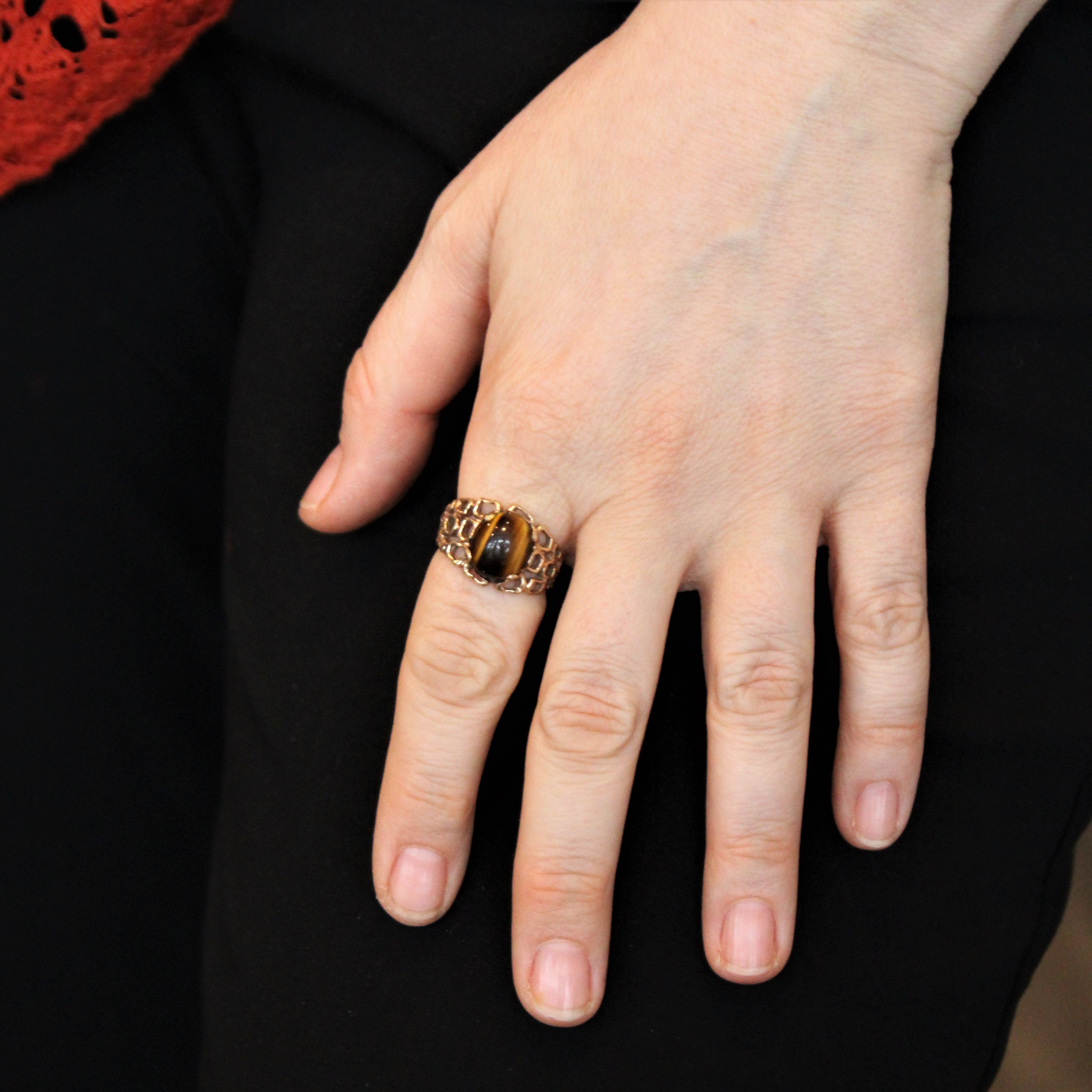 Tigers Eye Quartz Cocktail Ring | 3.75ct | SZ 8.5 |
