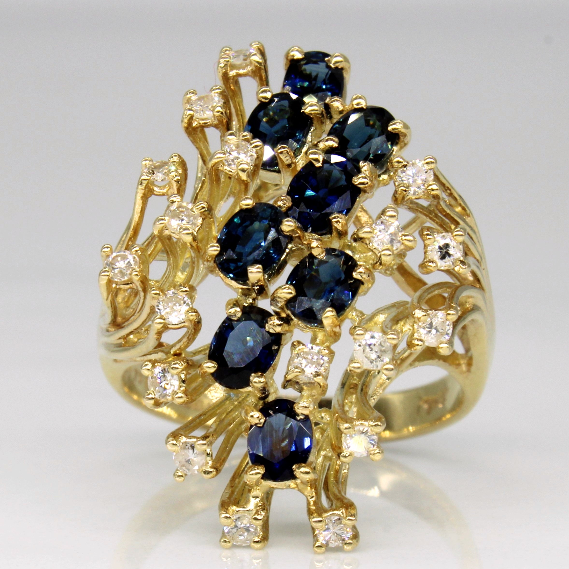 Cascading Sapphire & Diamond Cocktail Ring | 1.71ctw, 0.36ctw | SZ 7.25 |