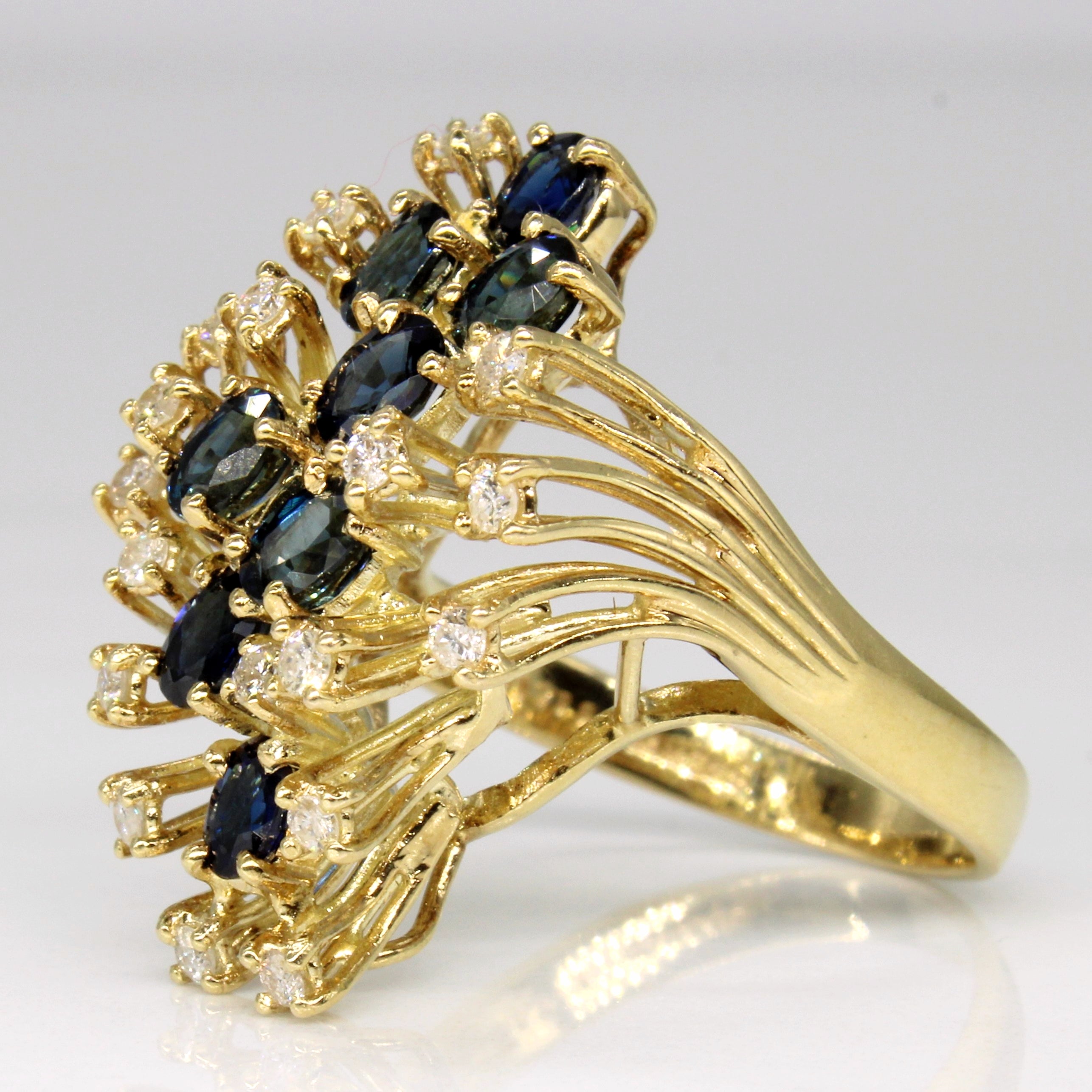 Cascading Sapphire & Diamond Cocktail Ring | 1.71ctw, 0.36ctw | SZ 7.25 |