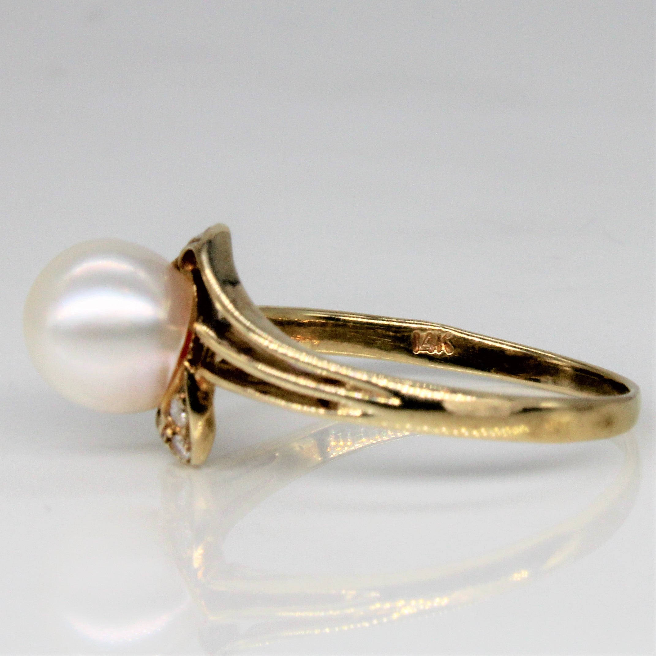 Pearl & Diamond Bypass Ring | 0.02ctw | SZ 6.25 |