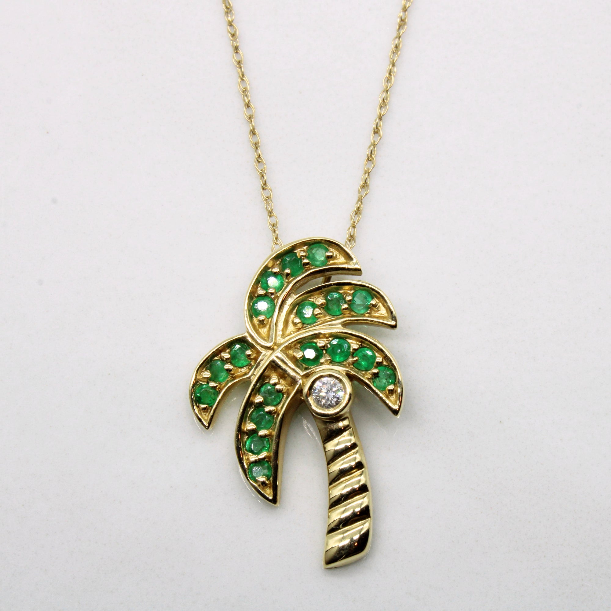 Emerald Palm Tree Necklace | 0.27ctw, 0.03ct | 18