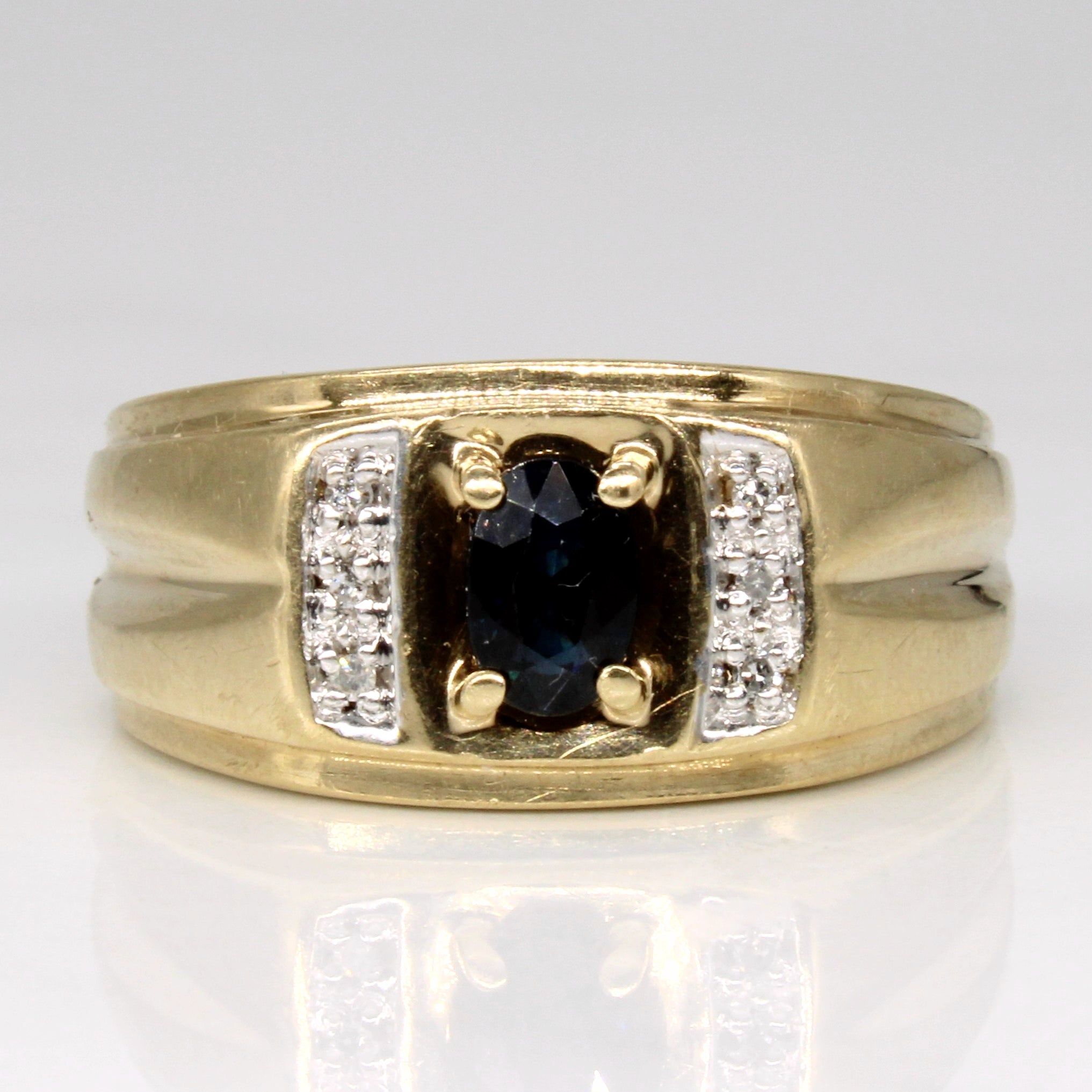 Bague large en saphir et diamants | 0,48 ct, 0,03 ct au total | Taille 9,75 |