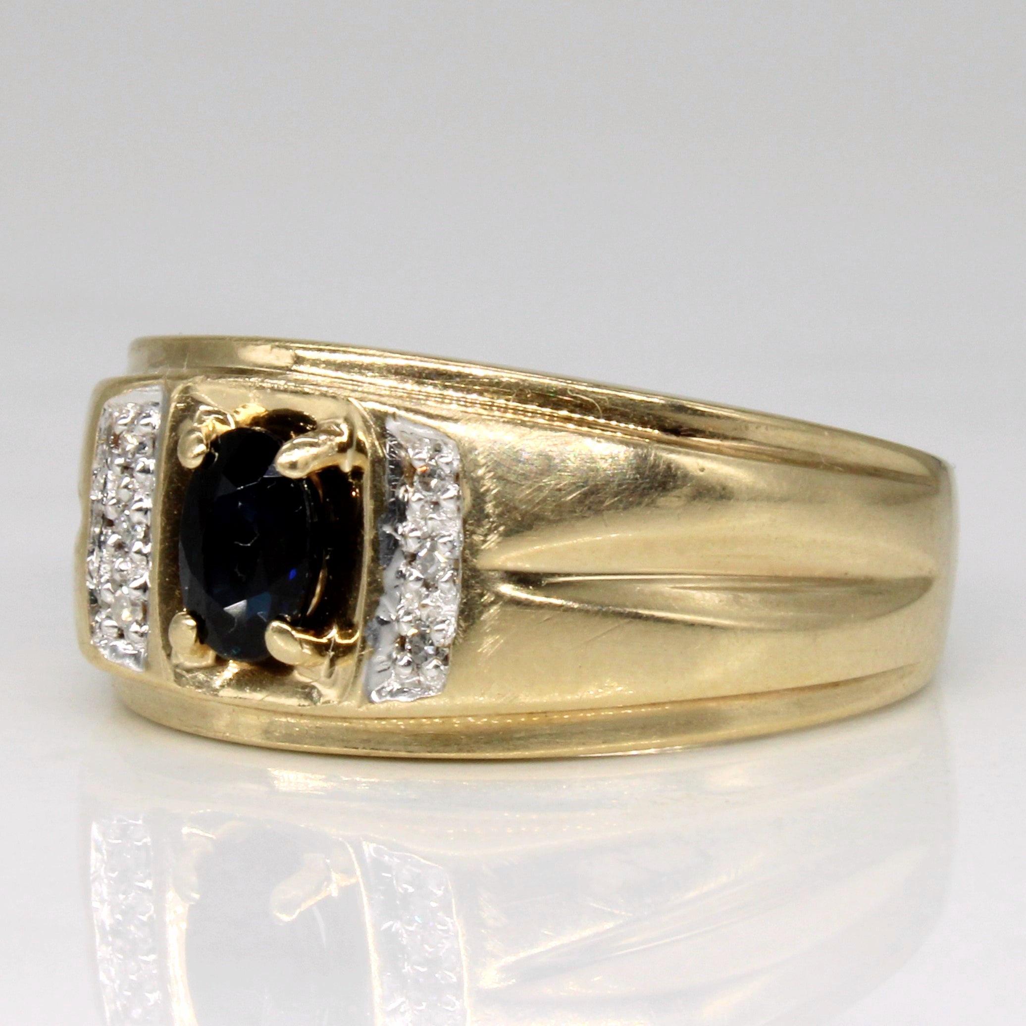 Bague large en saphir et diamants | 0,48 ct, 0,03 ct au total | Taille 9,75 |