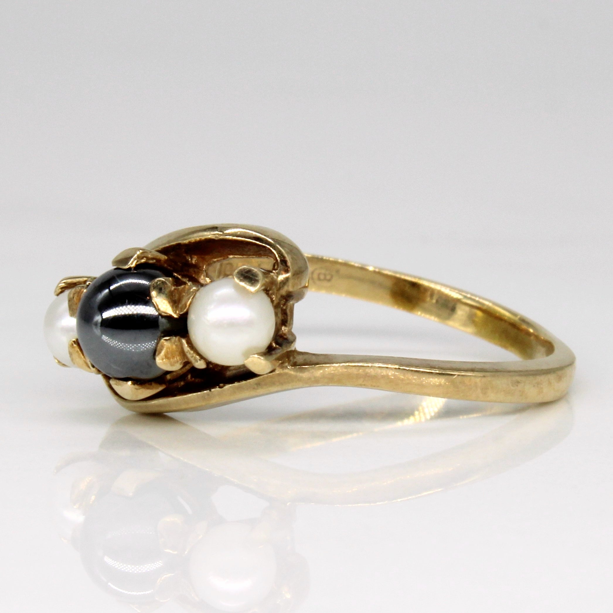 Hematite & Pearl Bypass Ring | 2.00ct | SZ 8.5 |