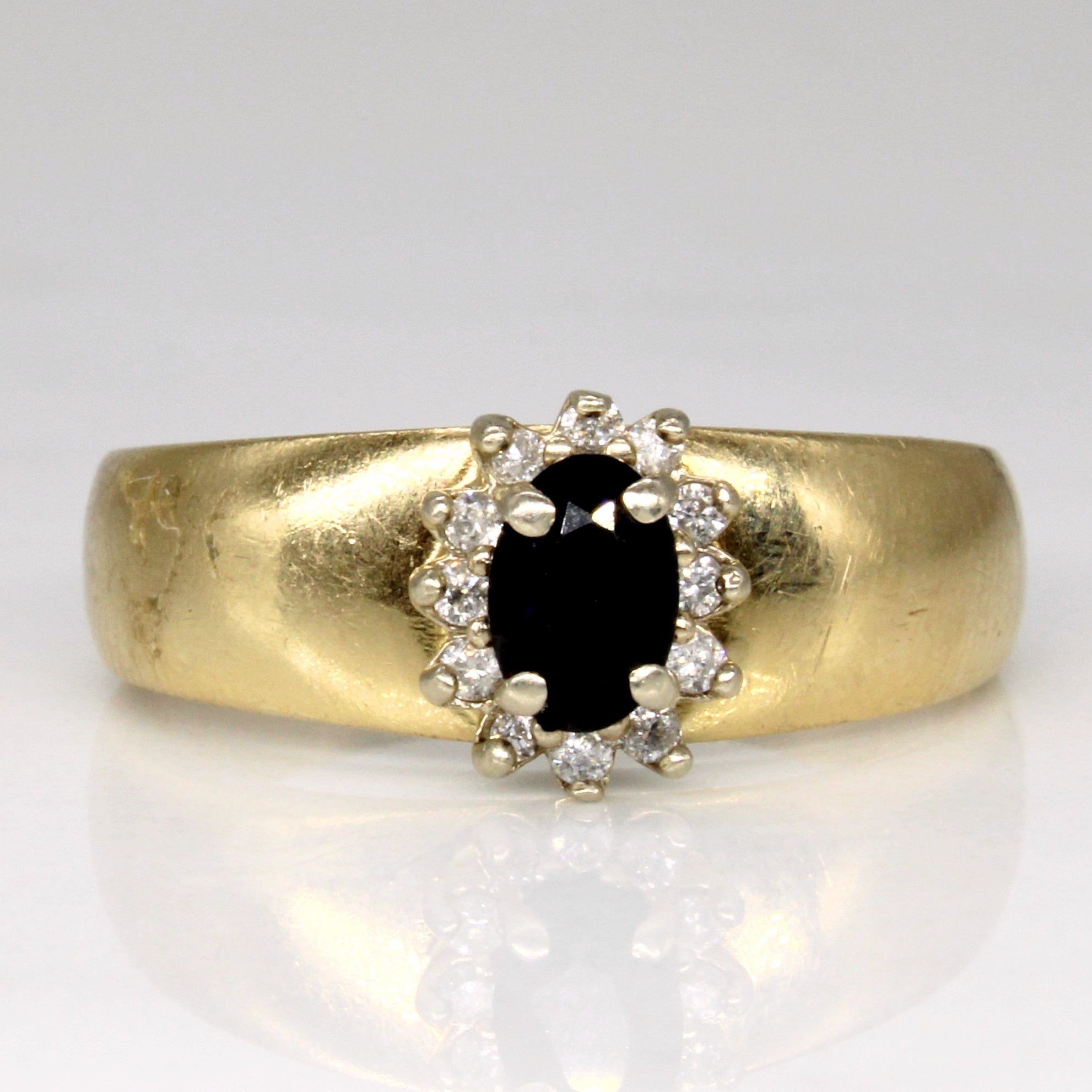 Wide Band Sapphire & Diamond Halo Ring | 0.53ct, 0.07ctw | SZ 9 |